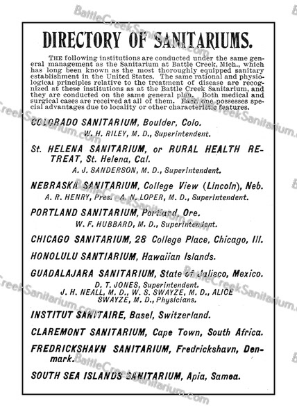 SS-9 Directory of Sanitariums