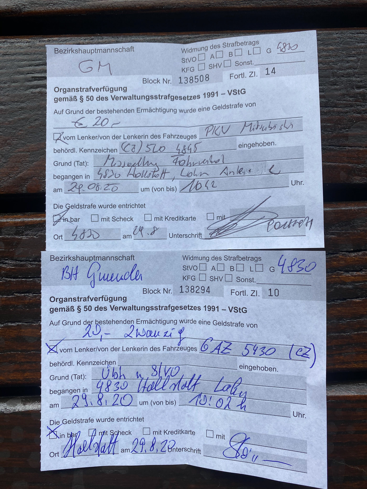 Účtenka za parkování