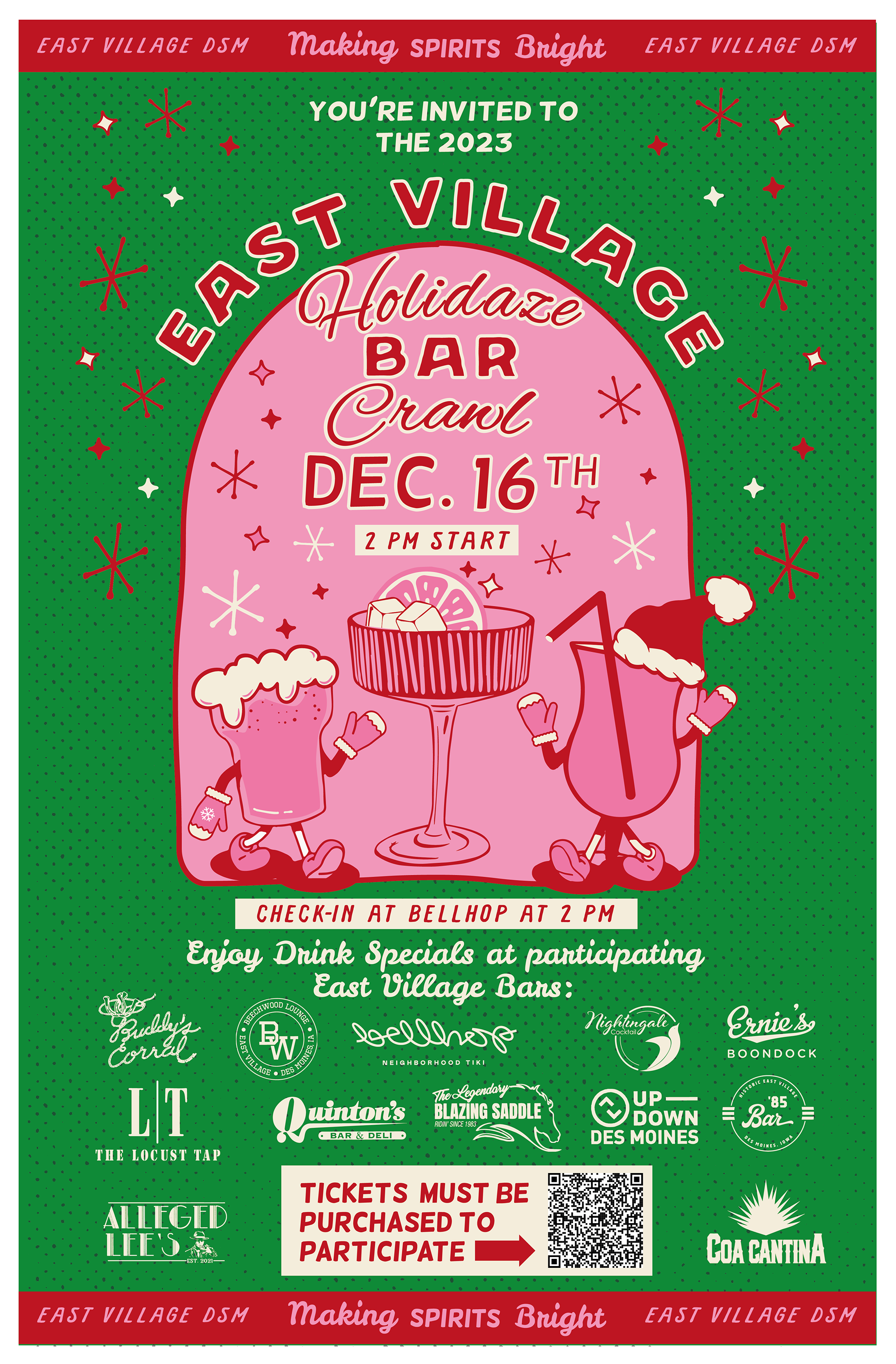 2023 Holidaze Bar Crawl Poster, Sarah McCoy for 818: Art Direction, Illustration and Copywriting