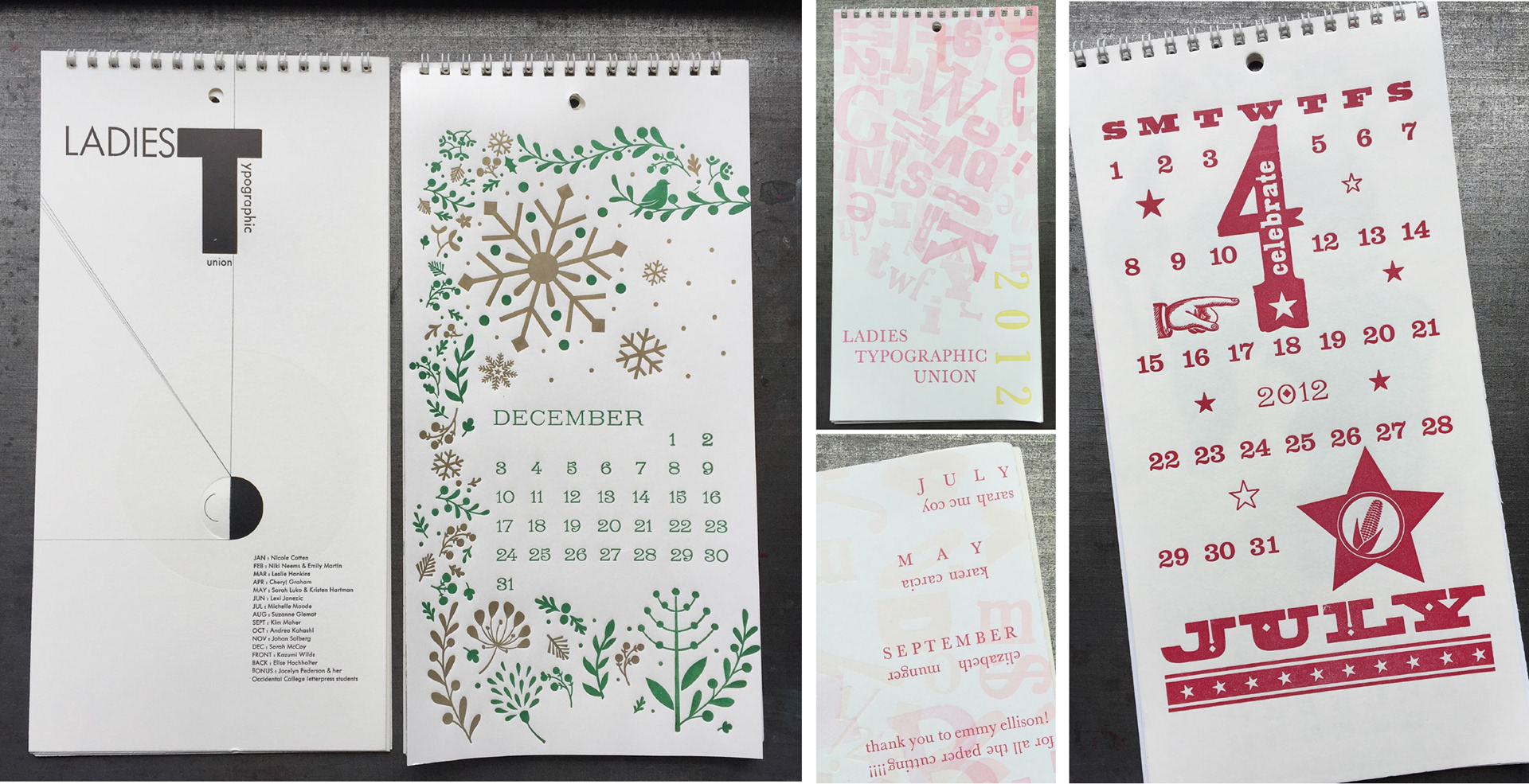 Ladies Typographic Union yearly calendar