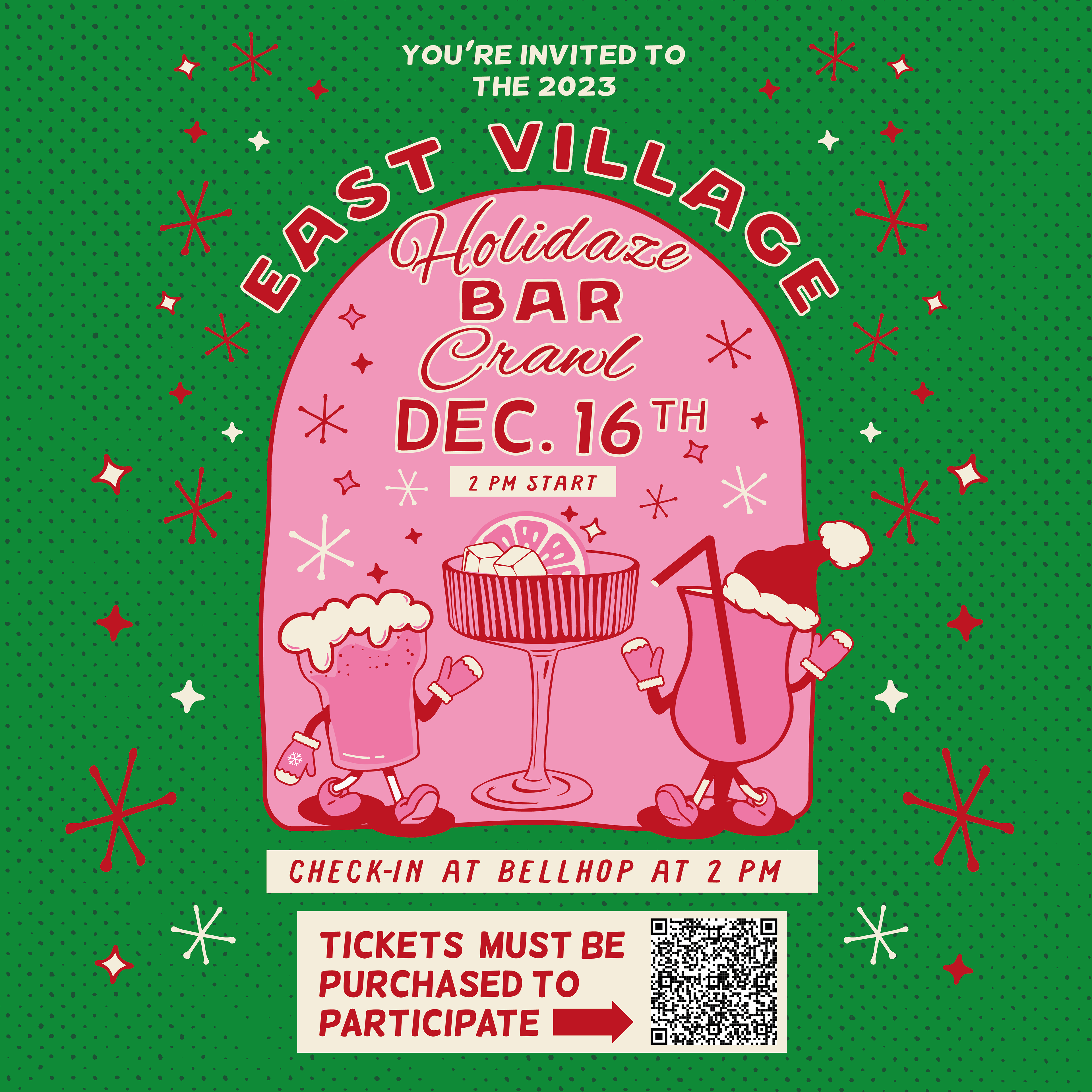 2023 Holidaze Bar Crawl Insta Post, Sarah McCoy for 818: Art Direction, Illustration and Copywriting