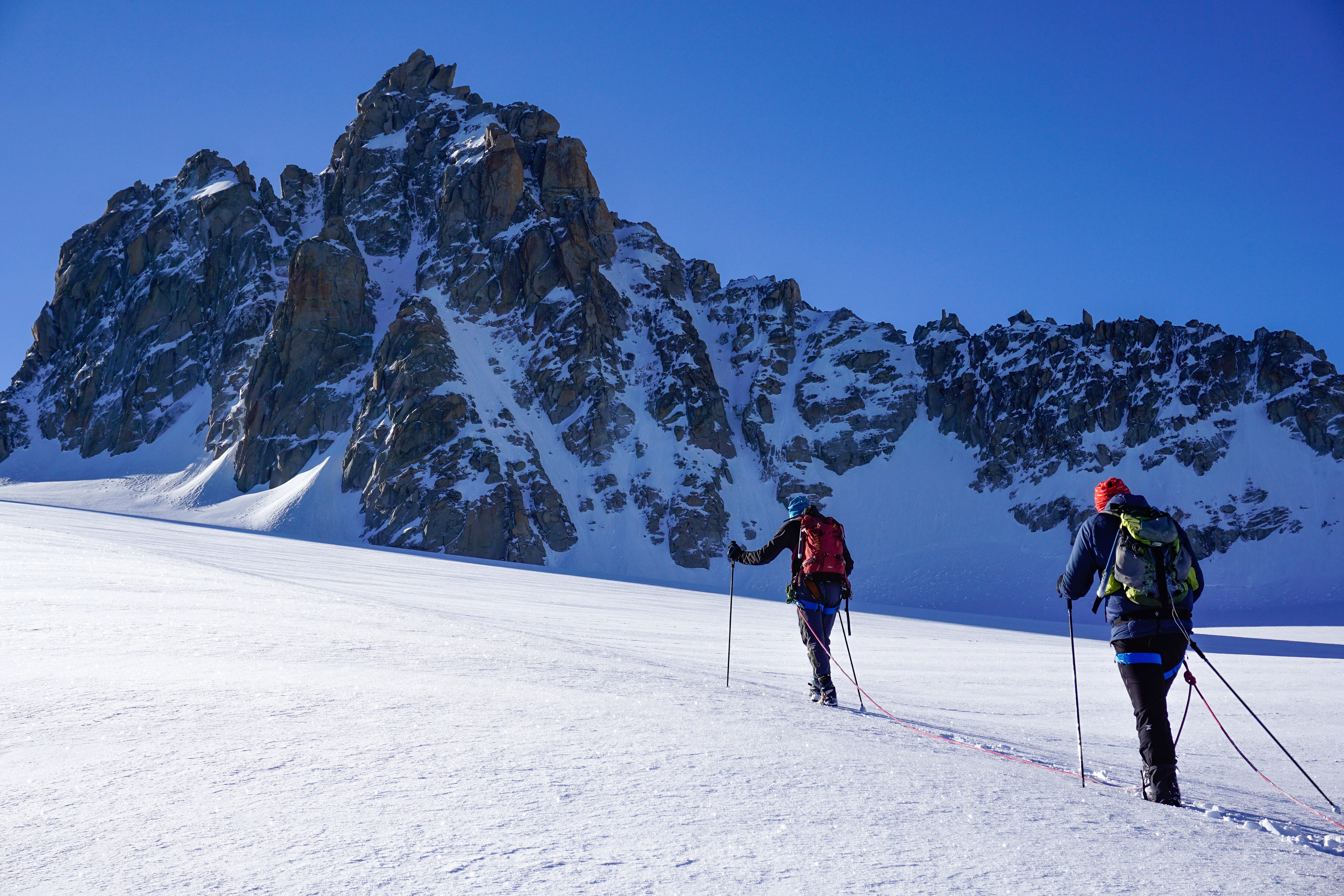 Le guide en tête de cordée sur le Glacier du Tour à Chamonix (France) - 2019.