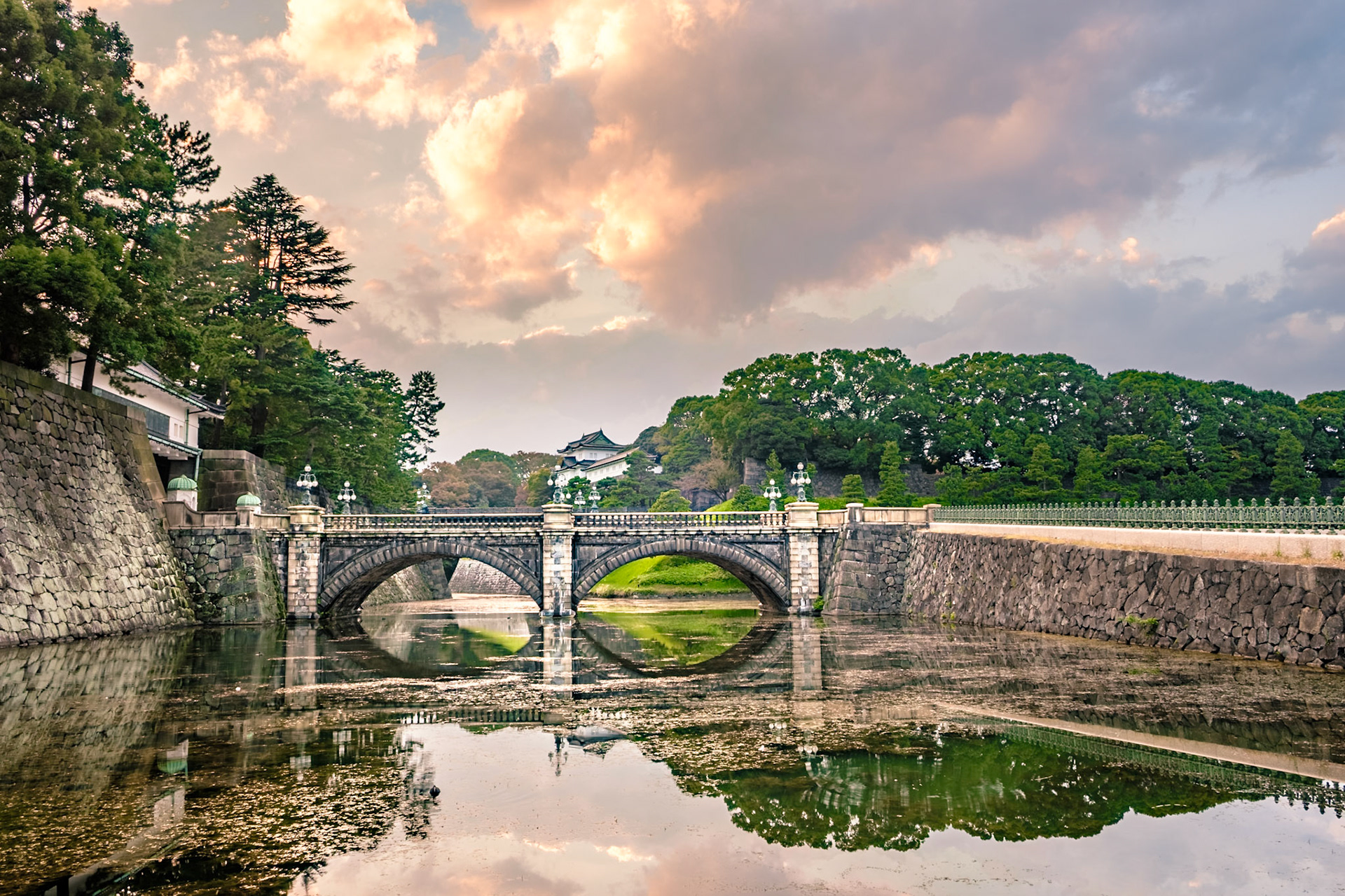 Tokyo Imperial palace with its famous Nijubashi Bridge.