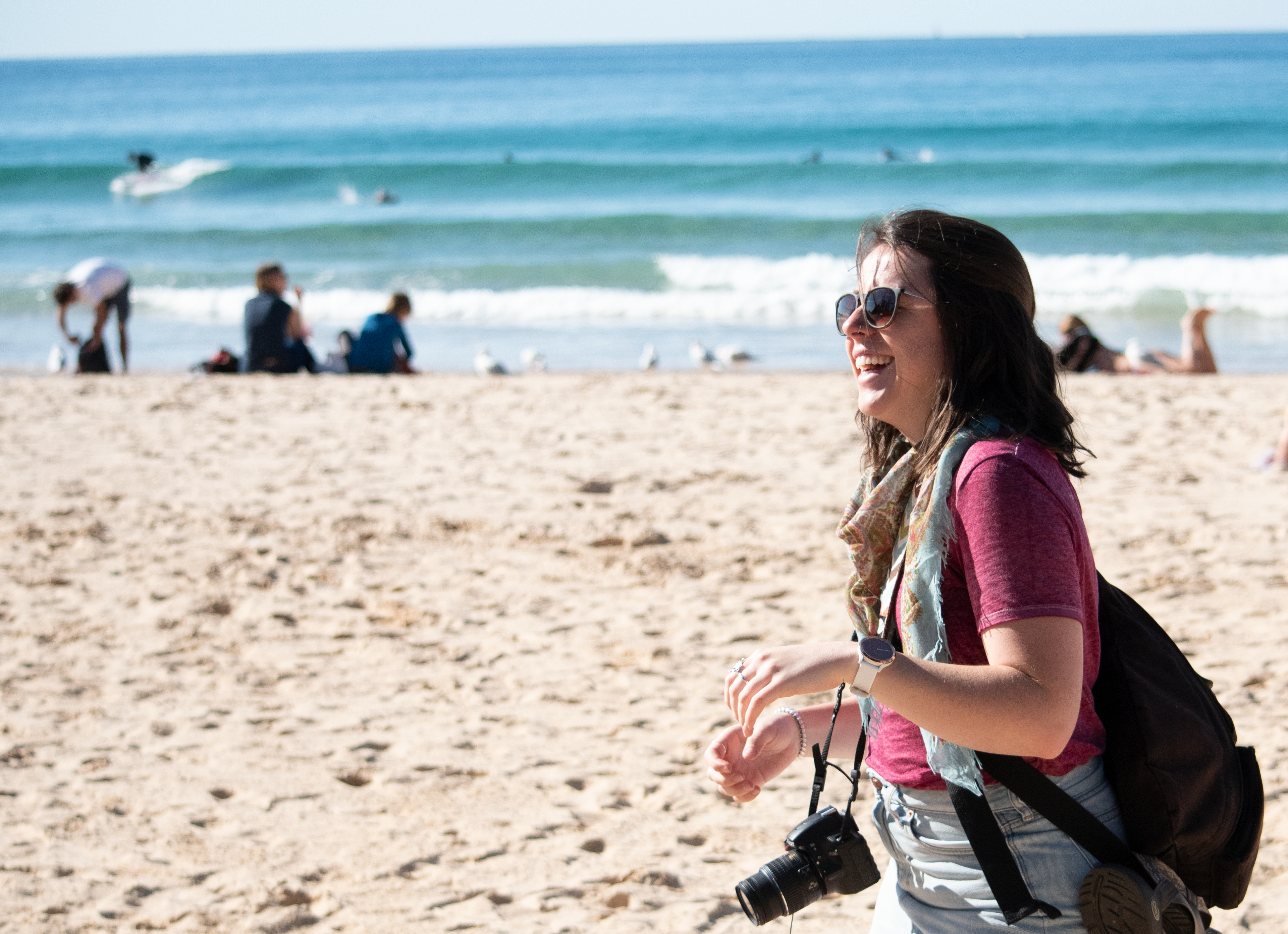 Phae Mead takes in the sun on Manly Beach, June 8, 2019.