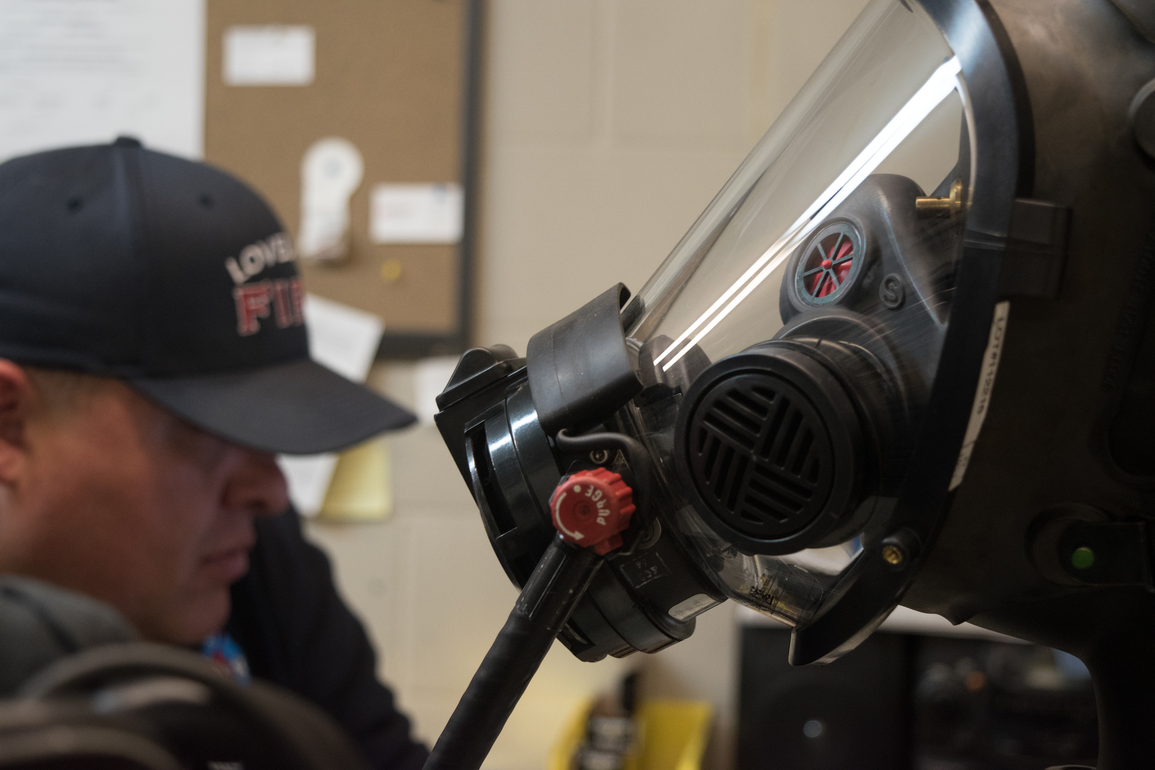 Each Loveland Fire Fighter is assigned projects to complete throughout the year. Josh Valerio tests the air systems and tanks for competency in his workshop at Station 6, March 25, 2018.