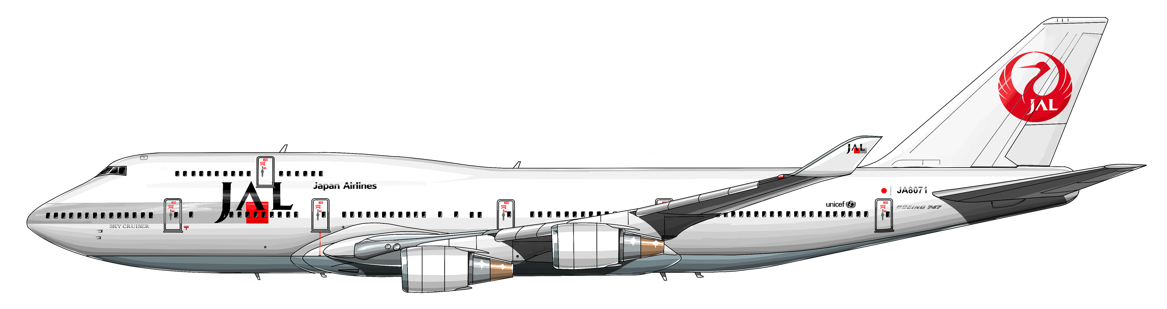 JAL B747 B747-400 飛行機　イラスト