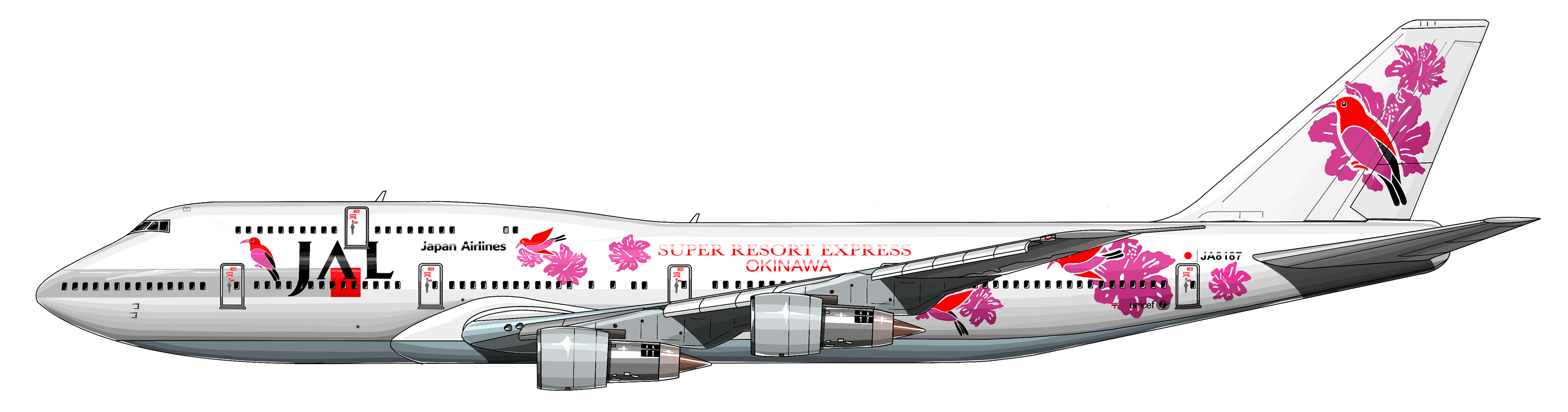 JAL B747 イラスト　飛行機