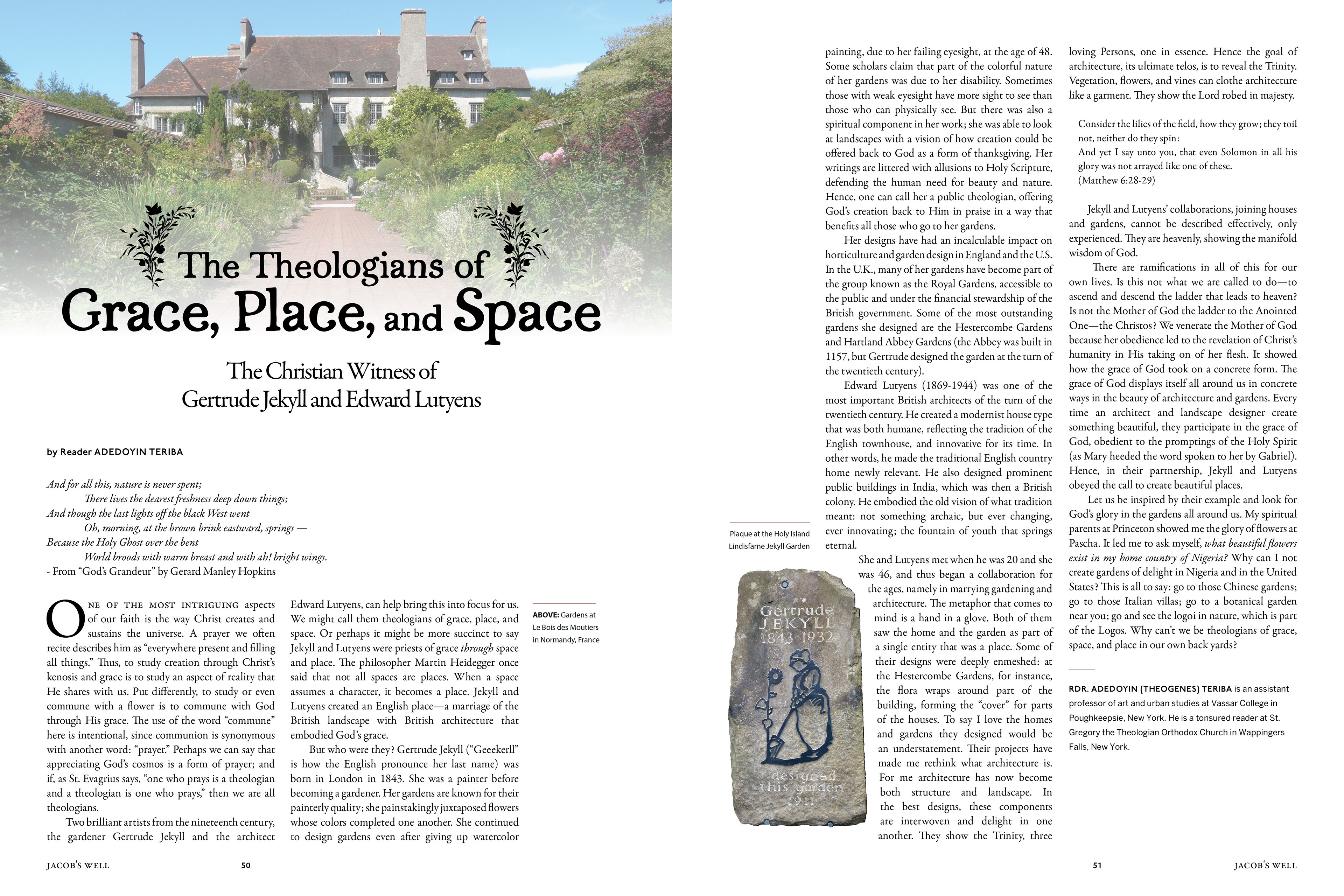 "The Theologians of Grace, Place, and Space"
