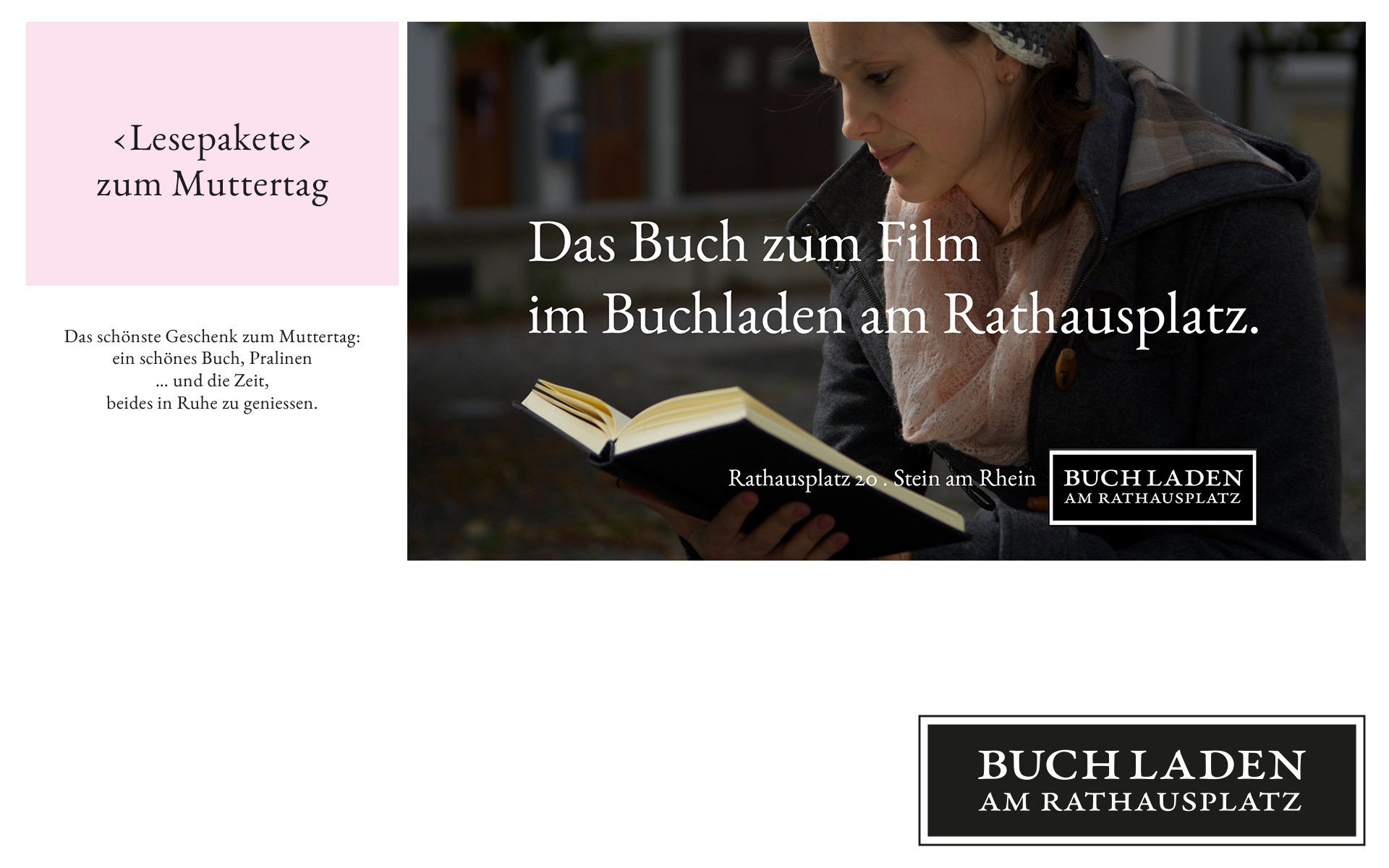 Logo, Erscheinungsbild, Werbung und Ladenbeschriftung, Buchladen am Rathausplatz Stein am Rhein, 2014