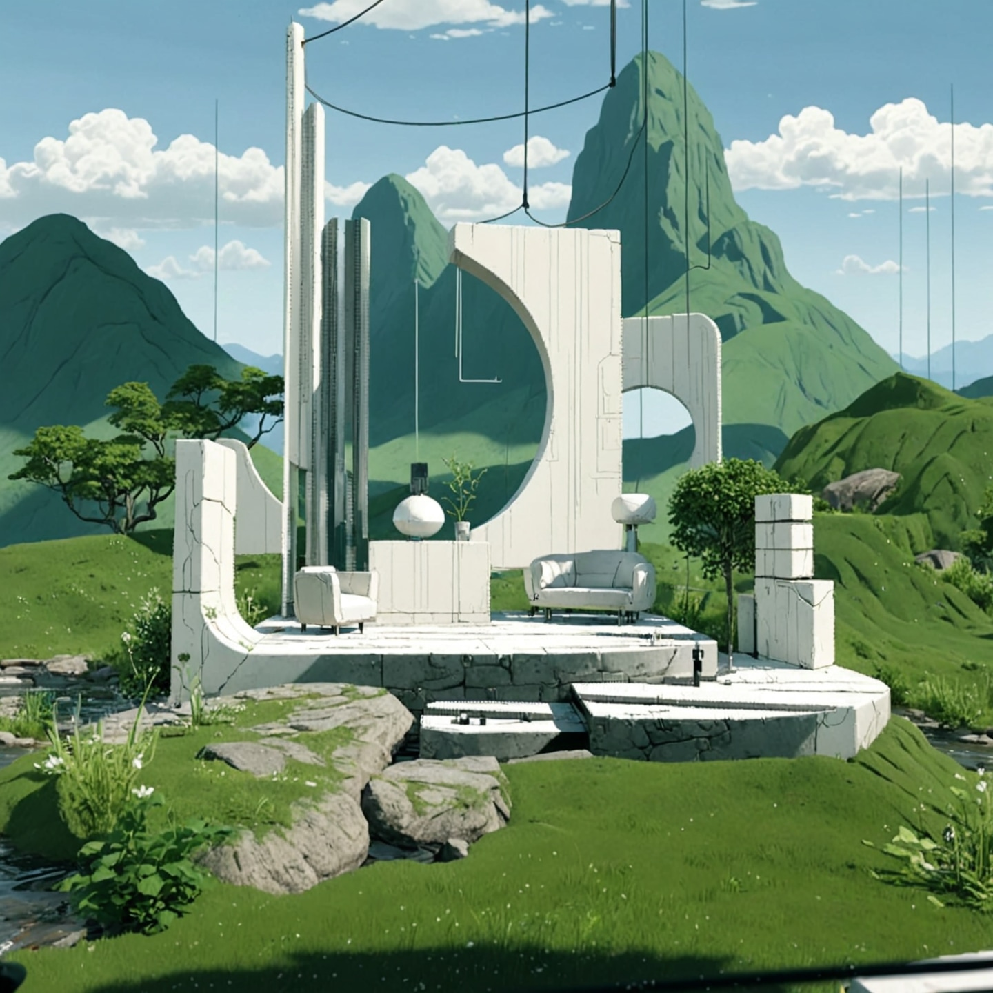 Environment Visual Development  Terrian Monocromatic color Study  render in vizcom