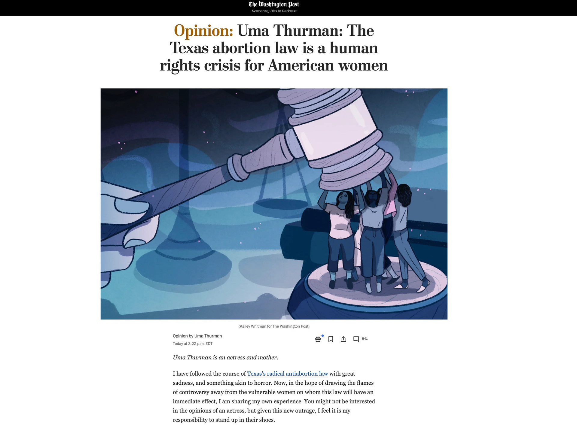 Women holding up giant gavel, fighting the abortion ruling