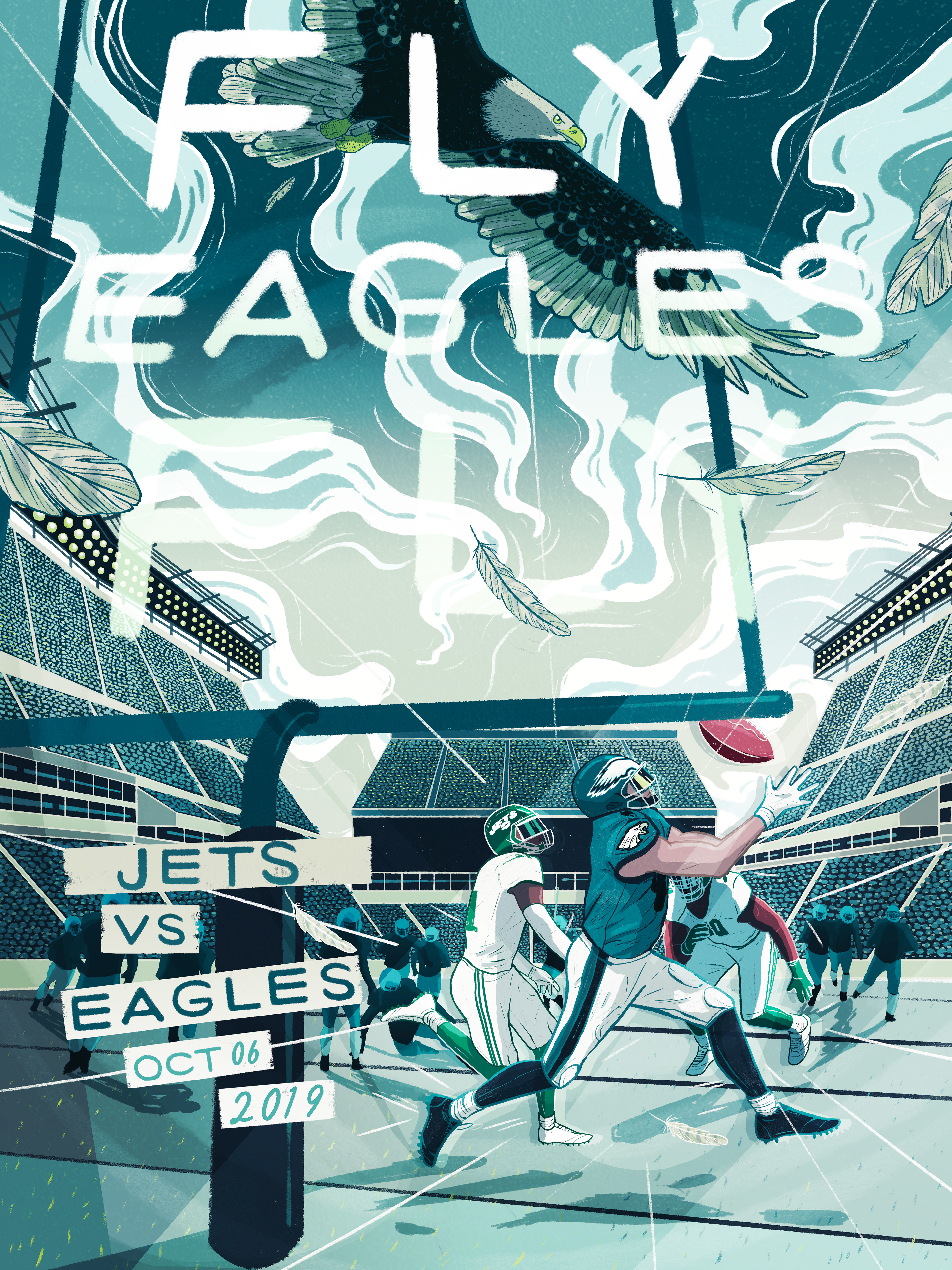 illustration of the philadelphia eagle flying over the stadium