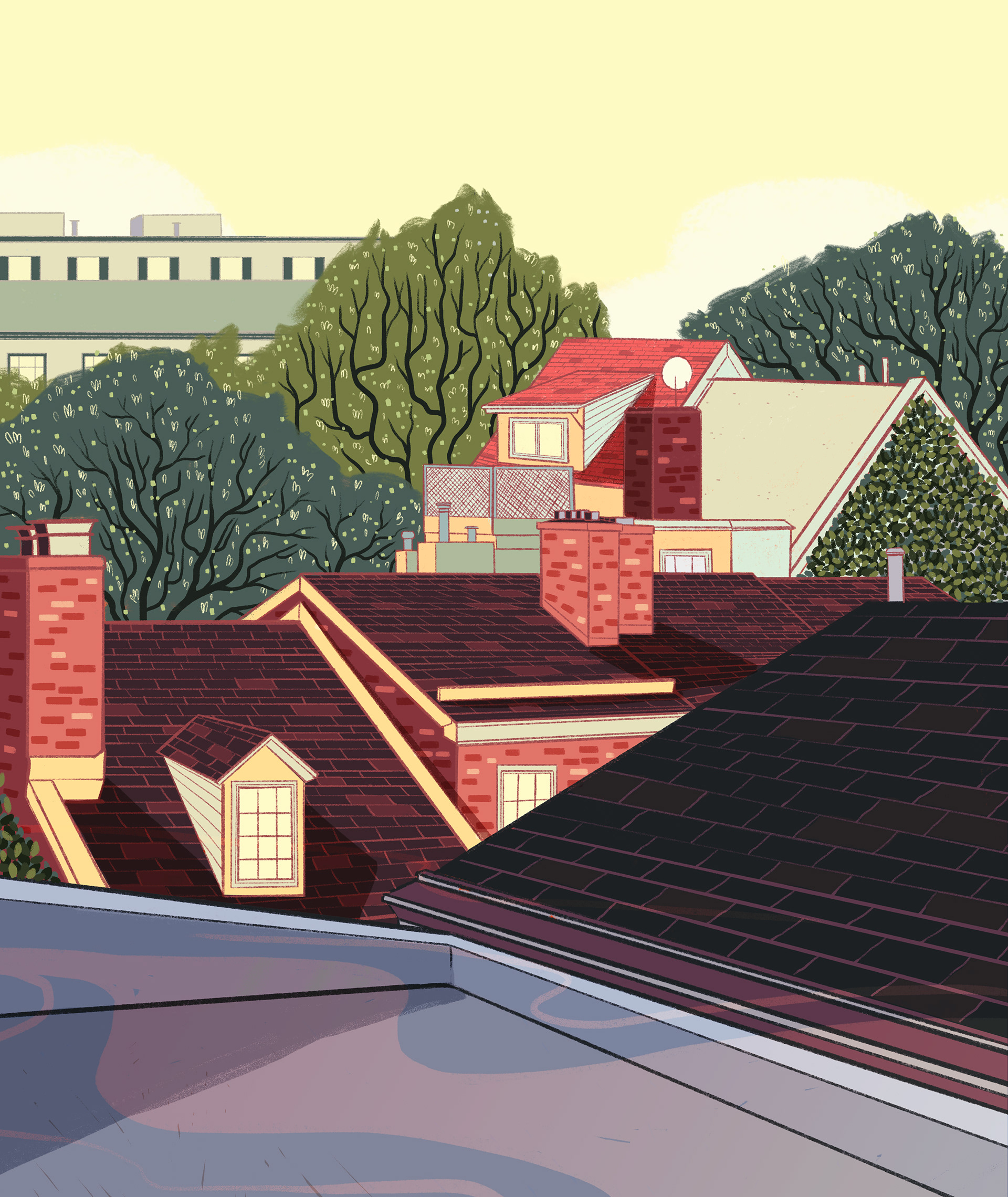 Rooftop view of a city neighborhood