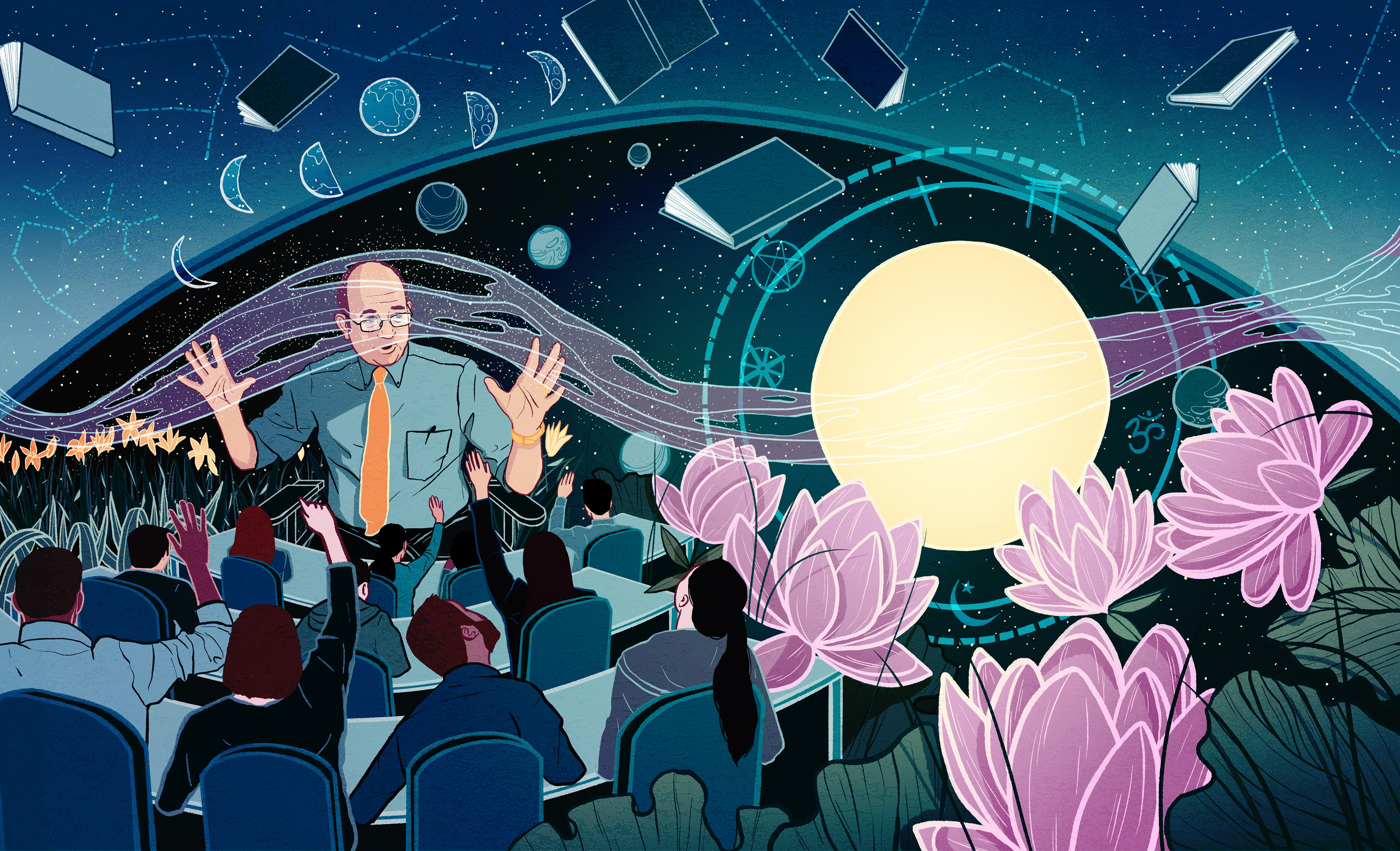 portrait illustration of professor giving a lecture