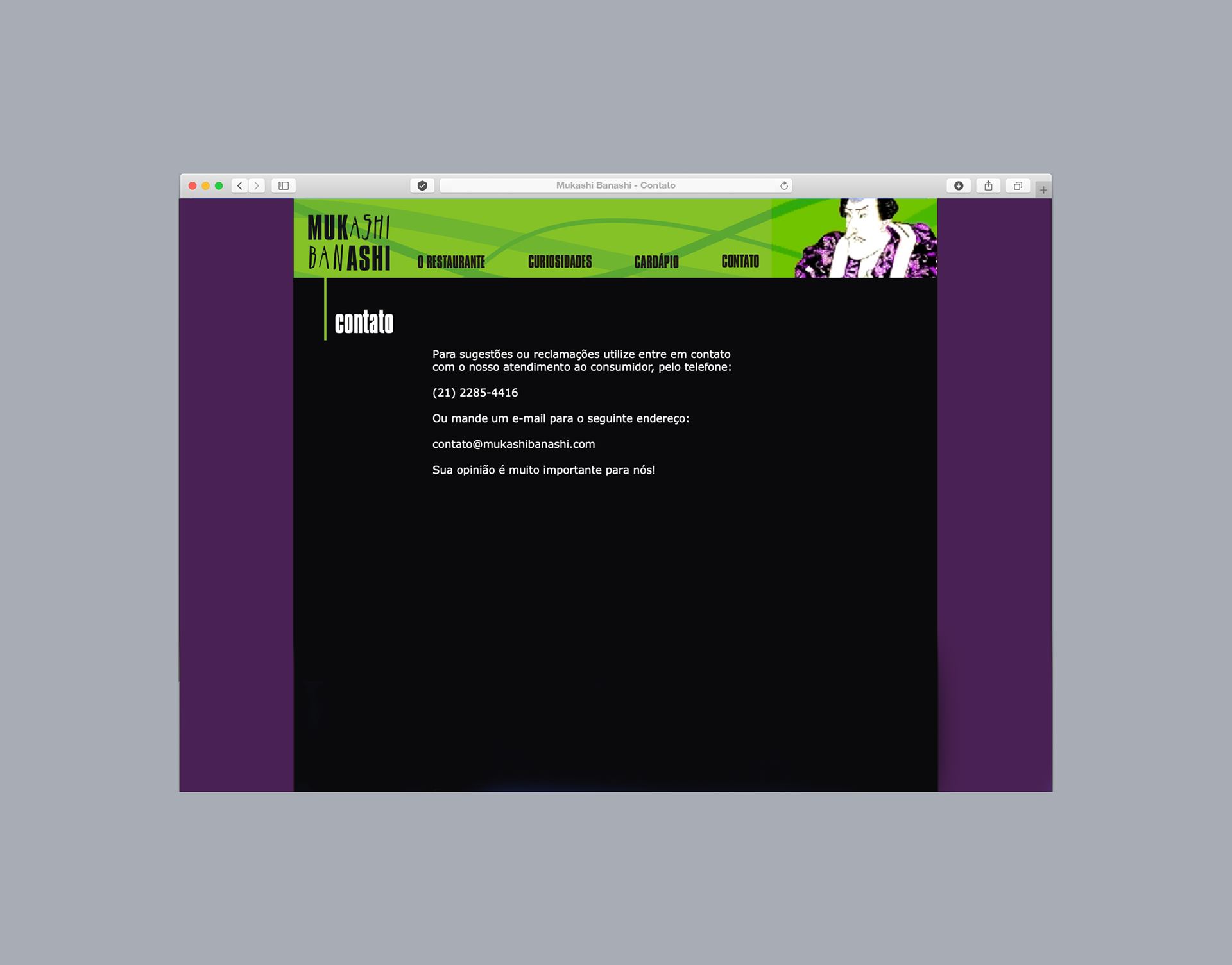 Website of the Japanese restaurant "Mukashi Banashi"
