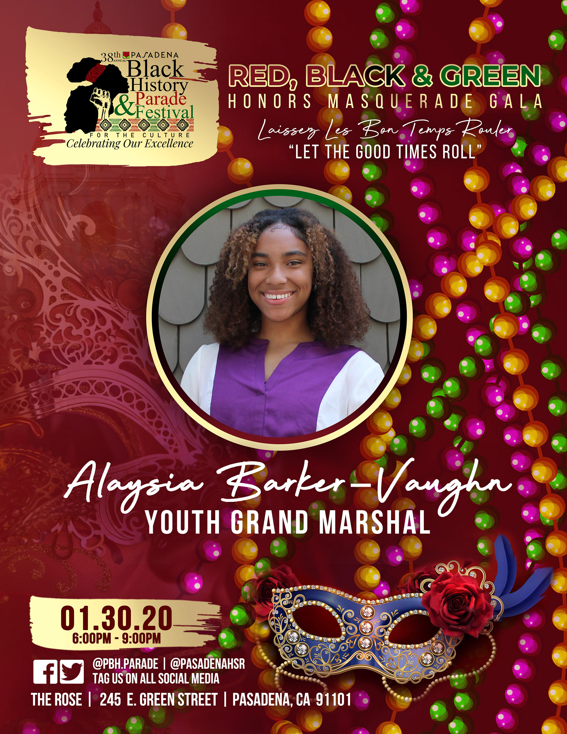 Red, Black & Green Honors Masquerade Gala Promo Flyer