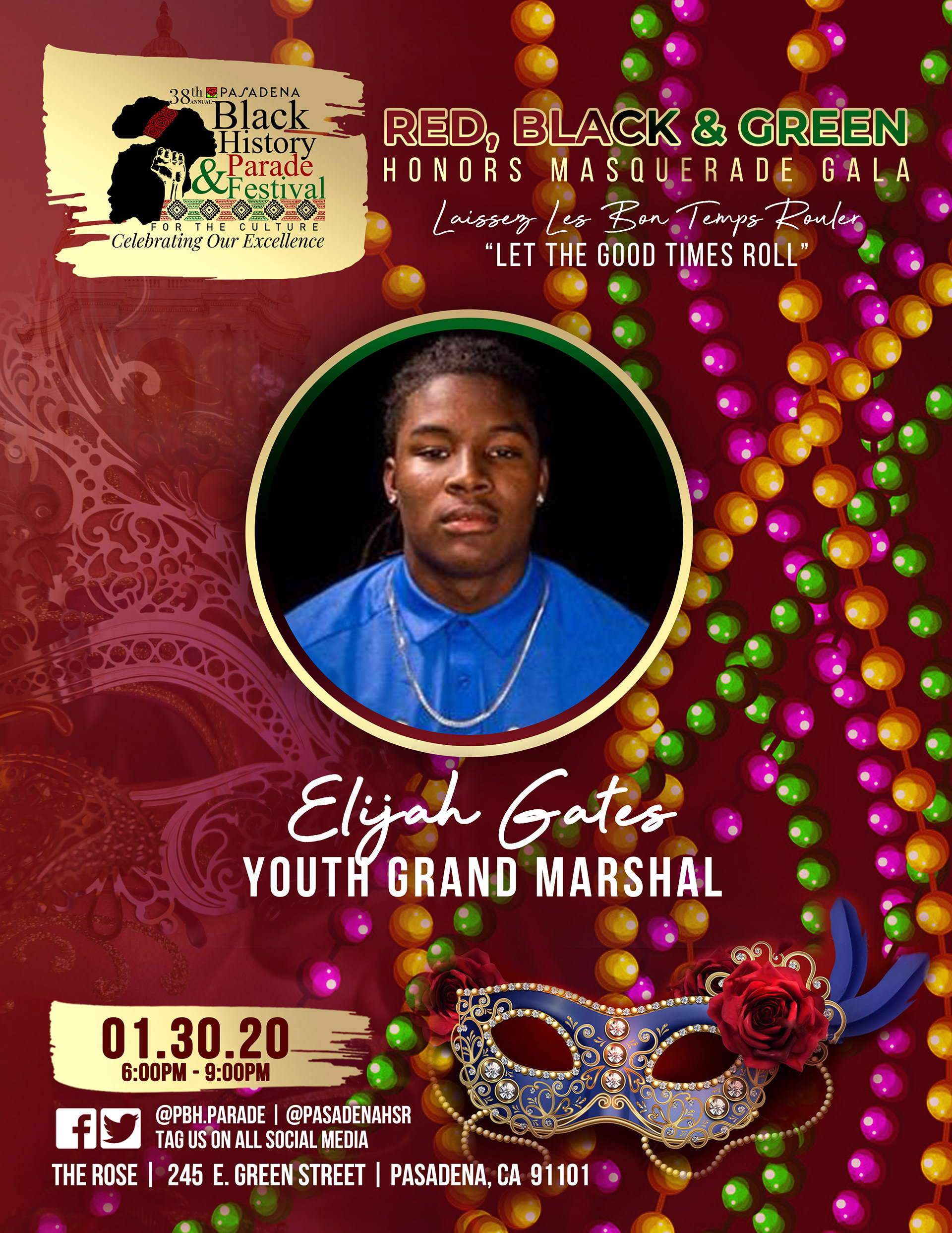 Red, Black & Green Honors Masquerade Gala Promo Flyer