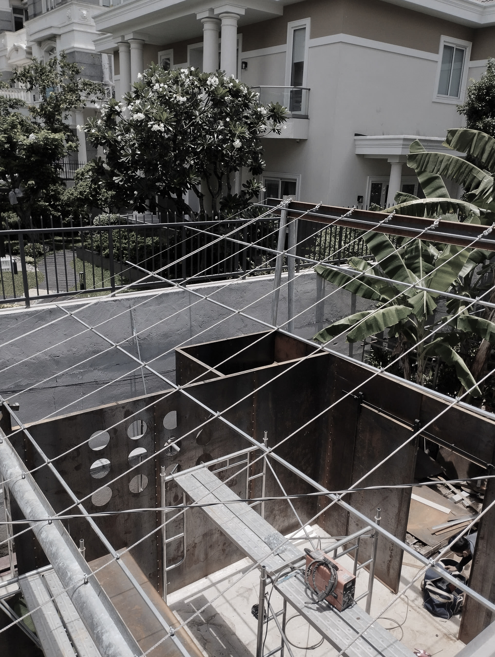 cabling system prior to roofing