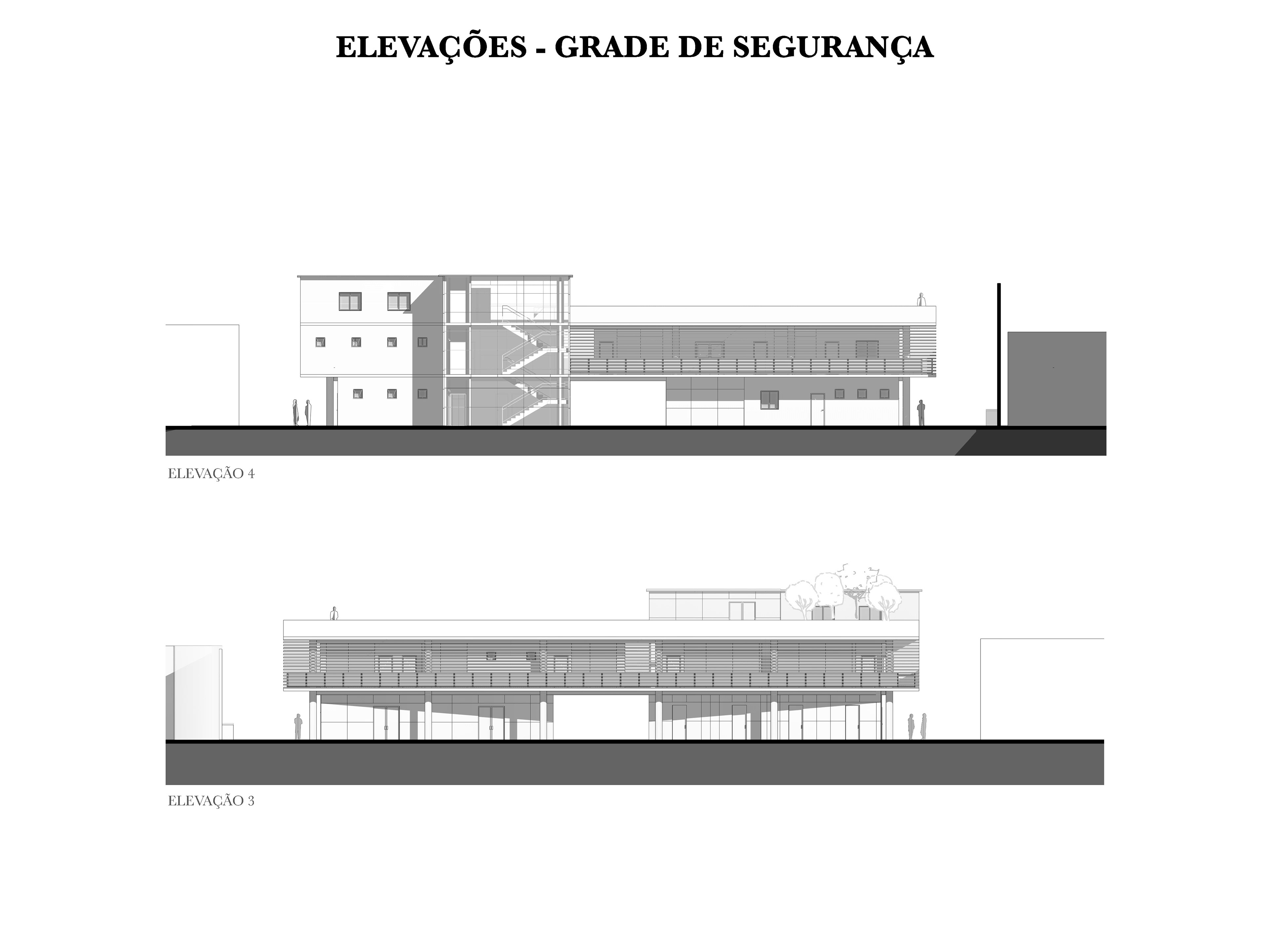 Elevação com a grade de segurança