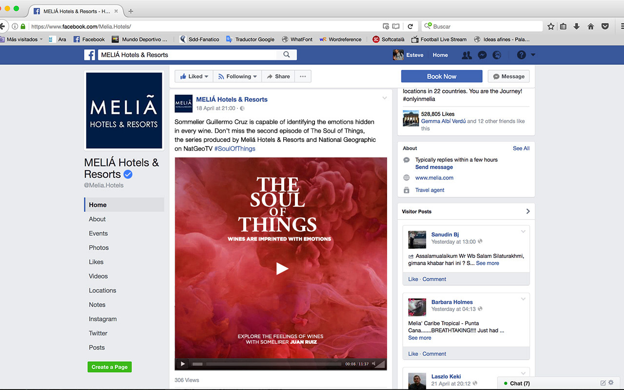 Facebook post in Meliá Page