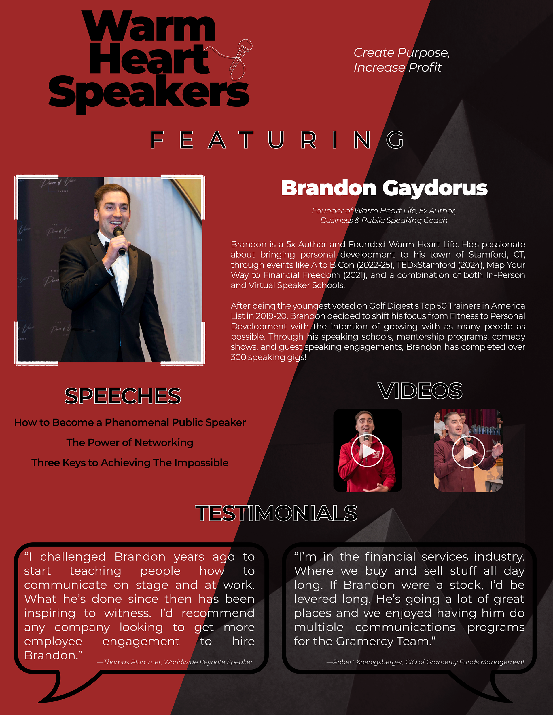 One-Page Speaker Brochure for Warm Heart Life