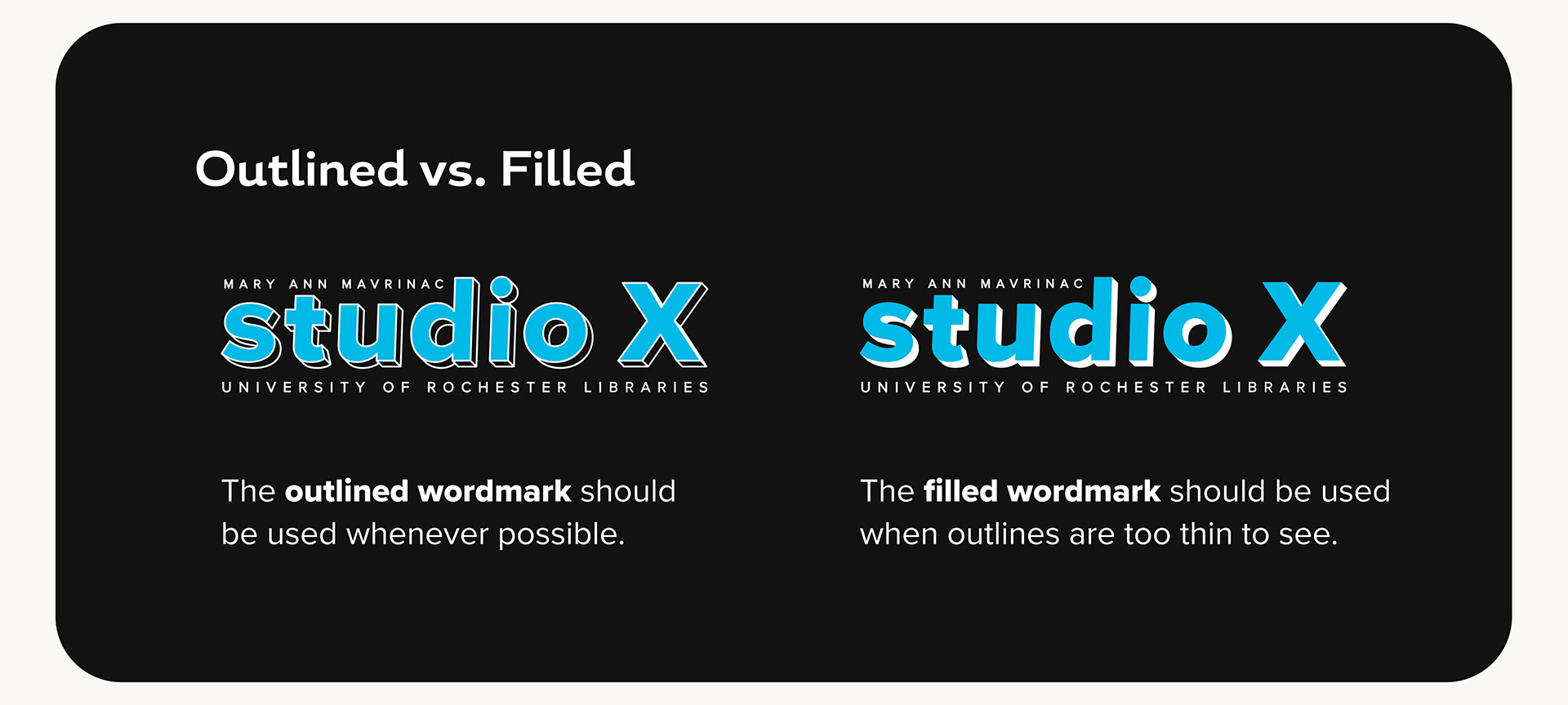 Wordmark guides for versions that are outlined versus filled