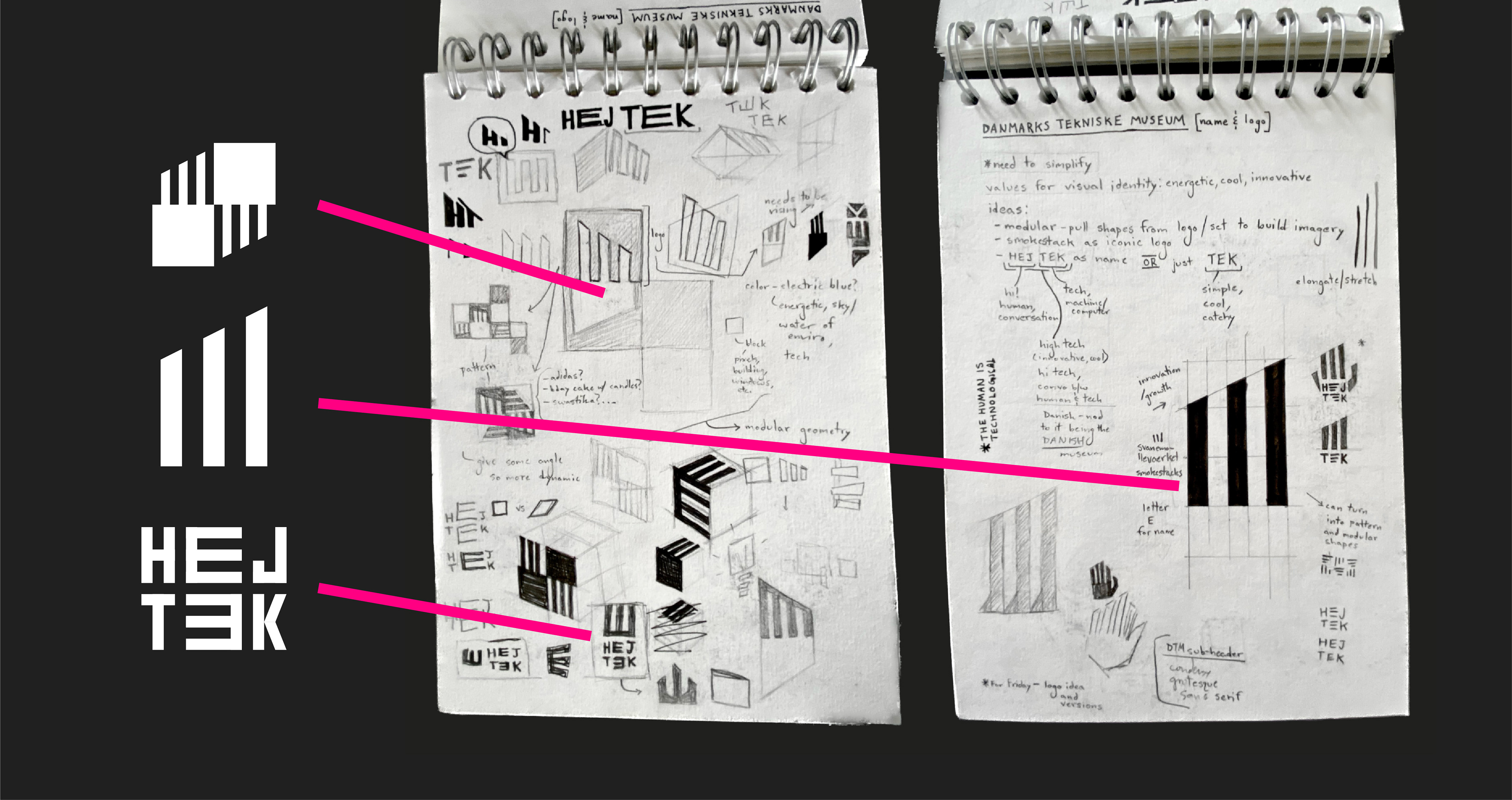 2 sketchbook pages of my logo brainstorming.