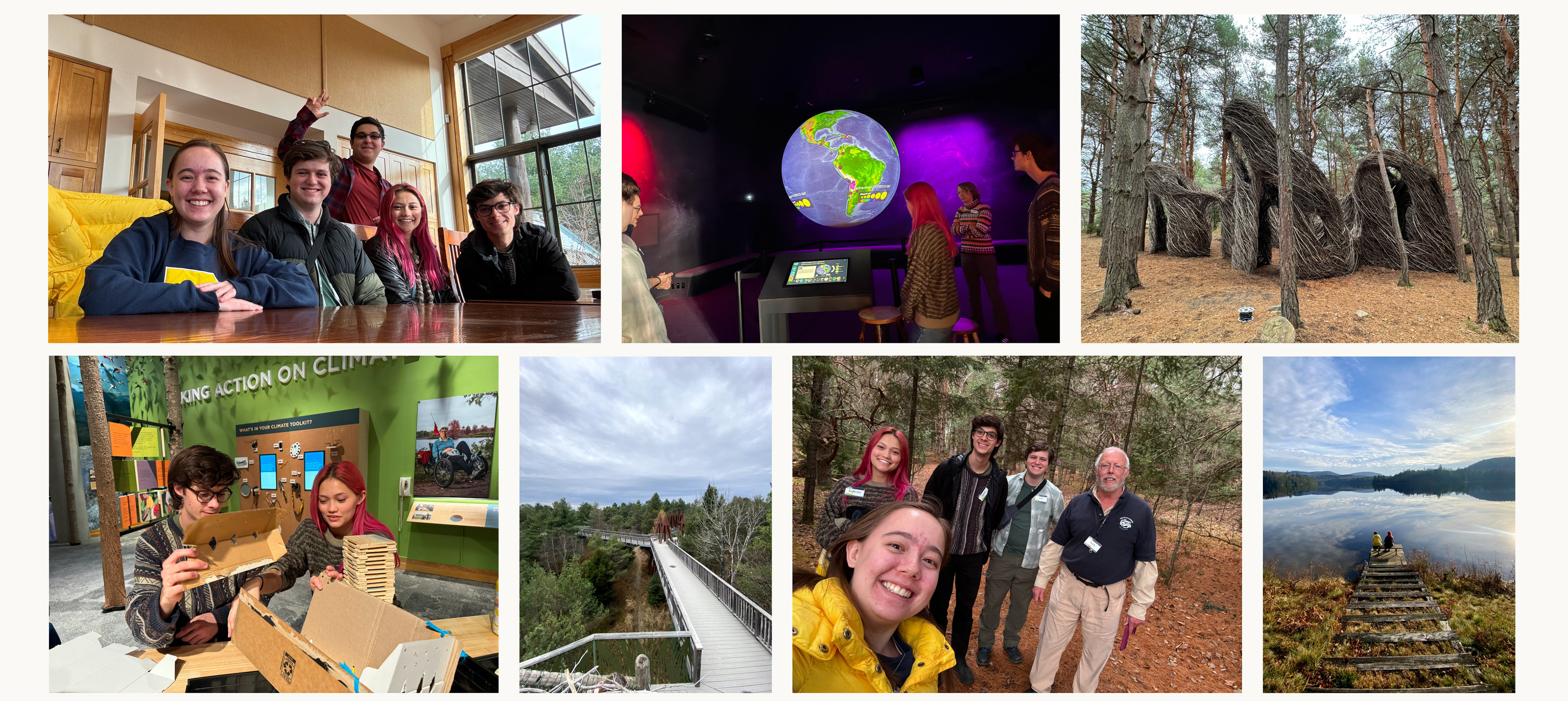 Collage of photos from the team's first site visit to The Wild Center