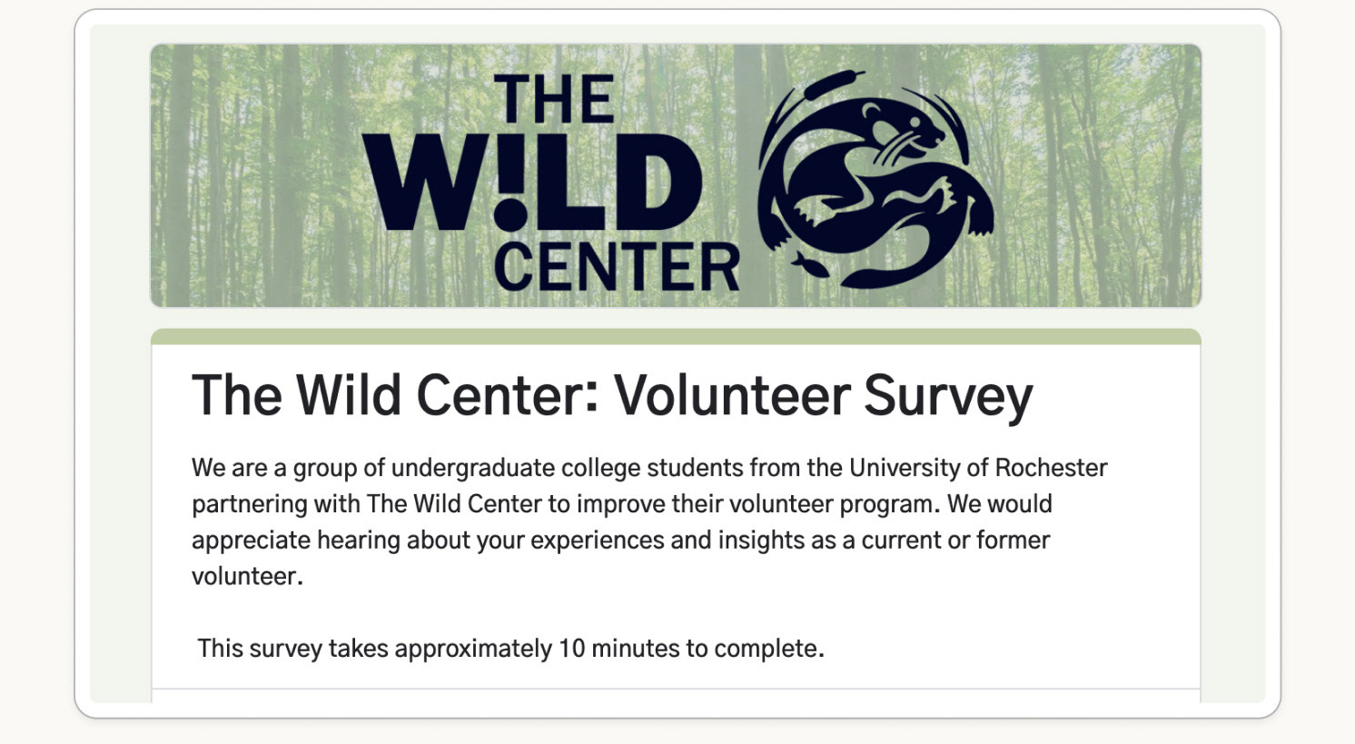 Screenshot of Volunteer Survey