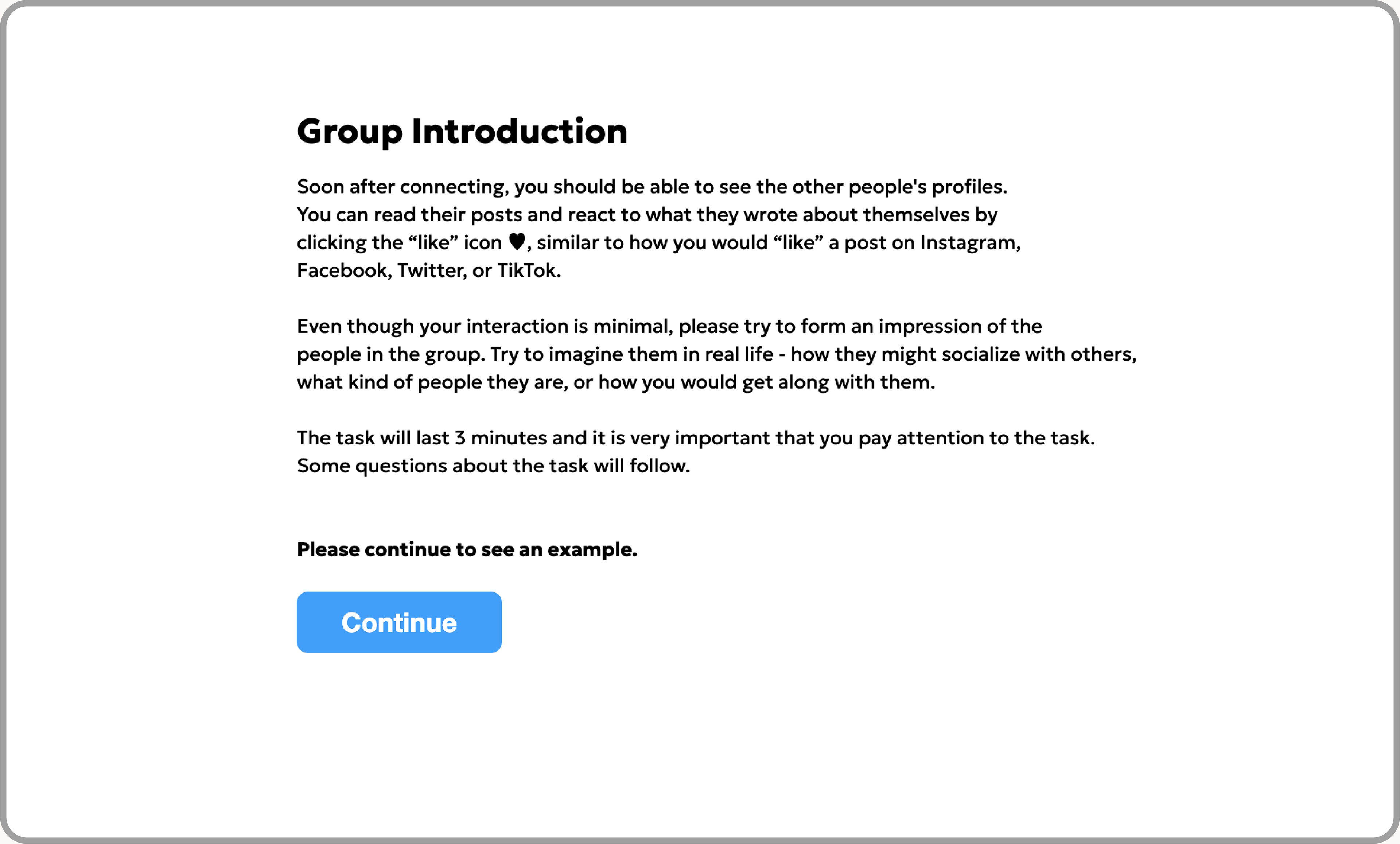 Experiment screenshot: Group introduction instructions