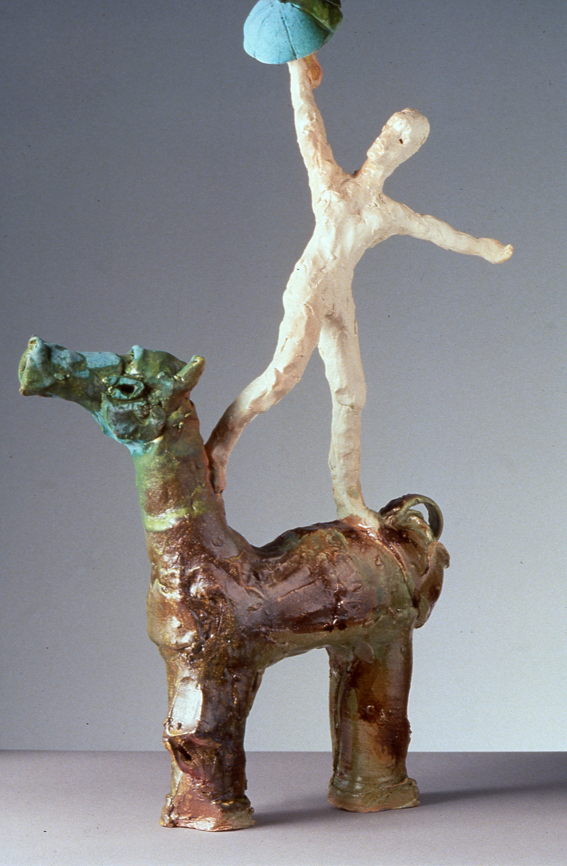 Horse Rider and Turquoise Umbrella h. 63cm