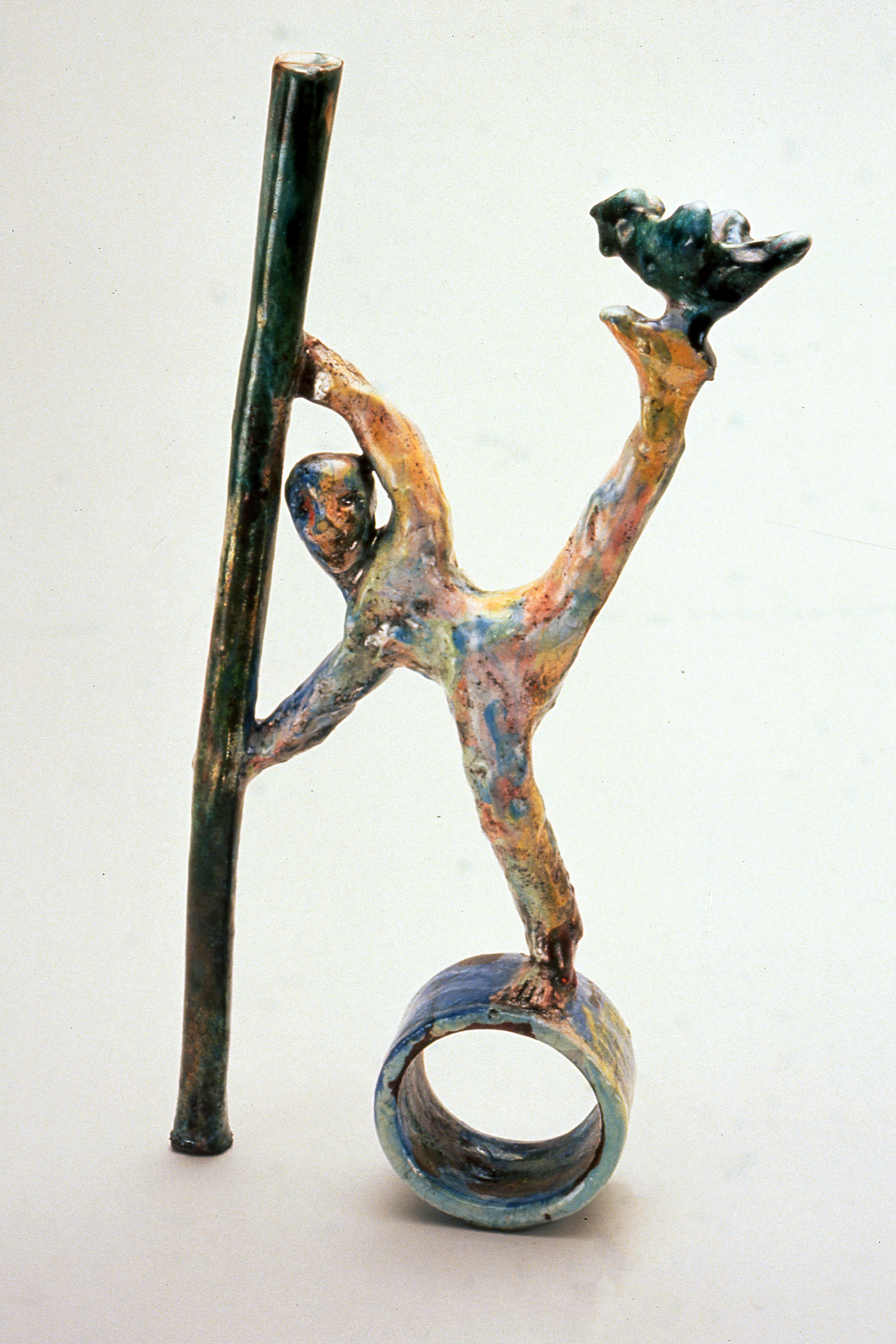 Figure, Barrel and Bird h. 34cm
