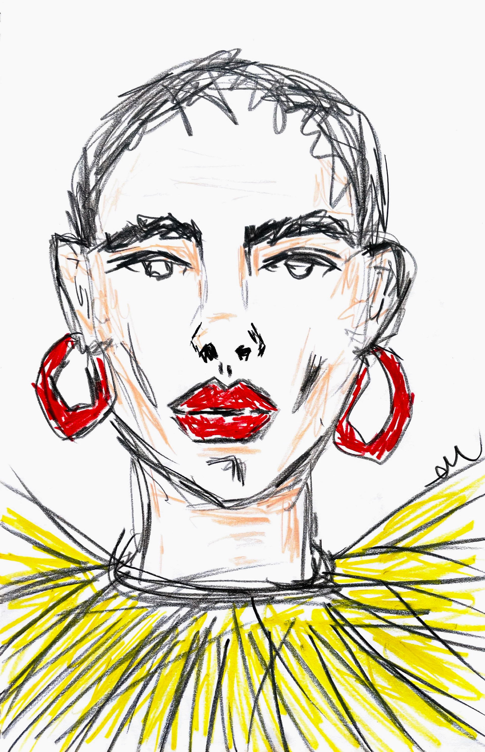 Fashion portrait - coloured crayons