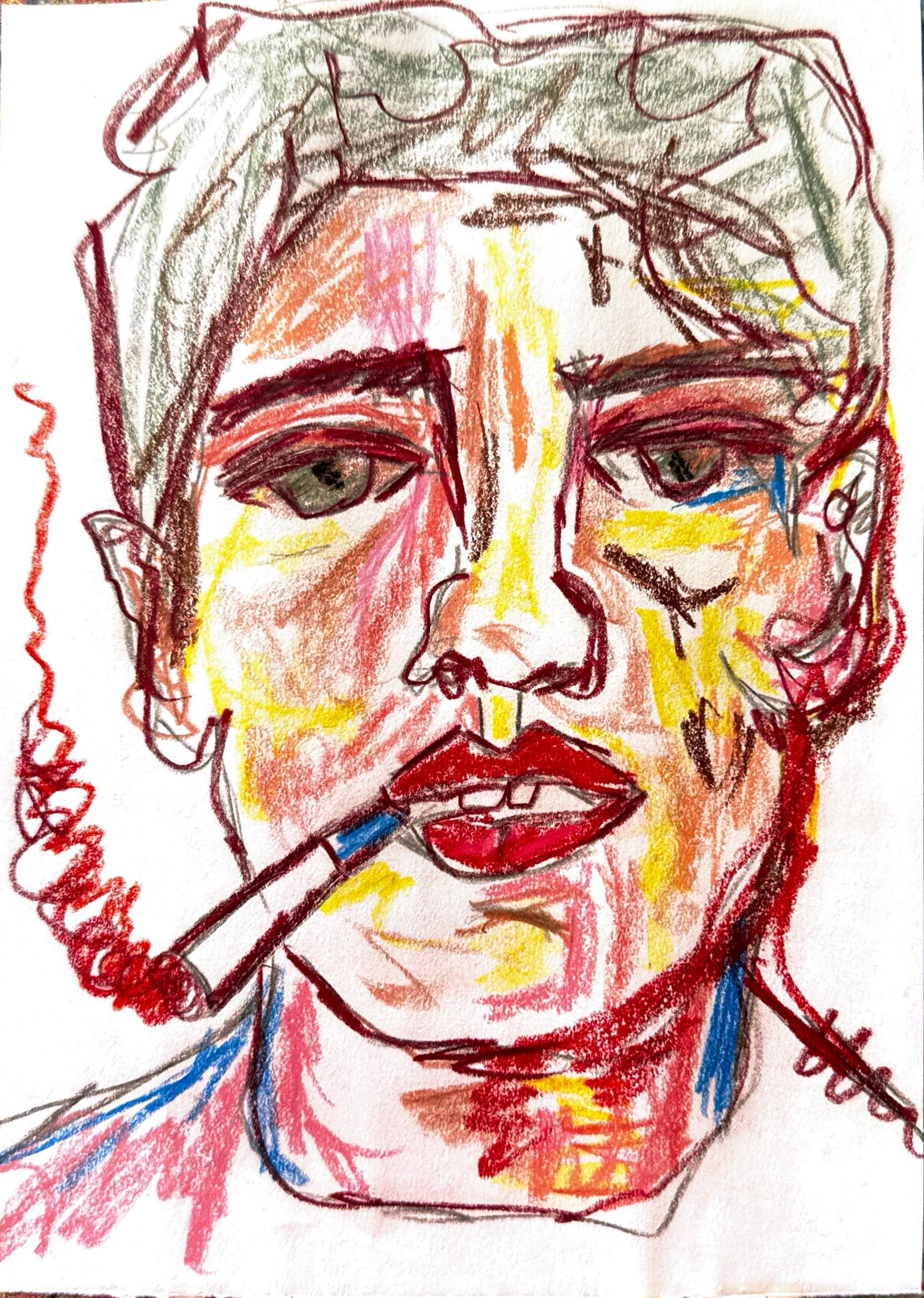 Experimental portrait - coloured crayons