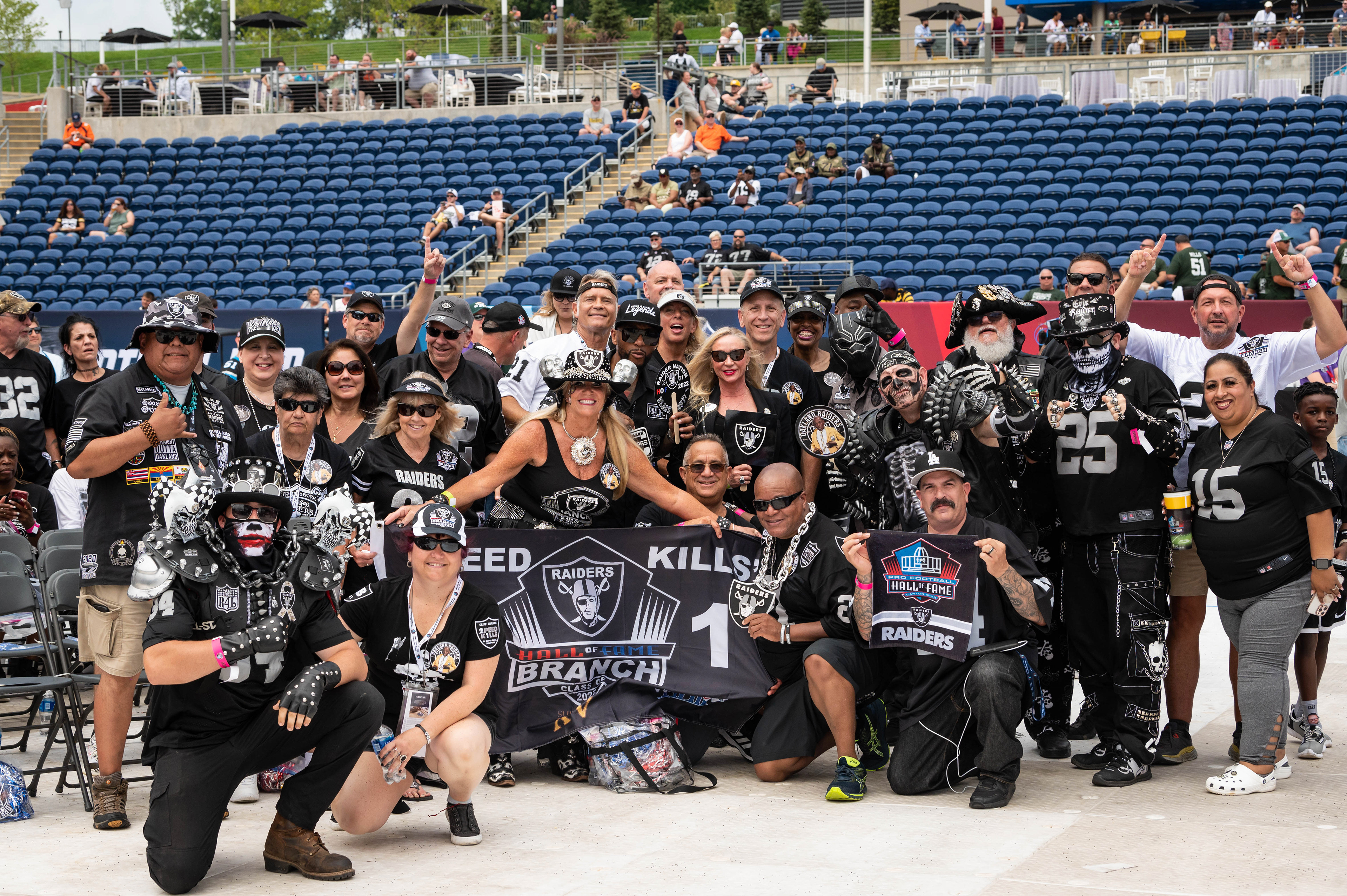 Raiders fans gathering to cheer on their team's inductees