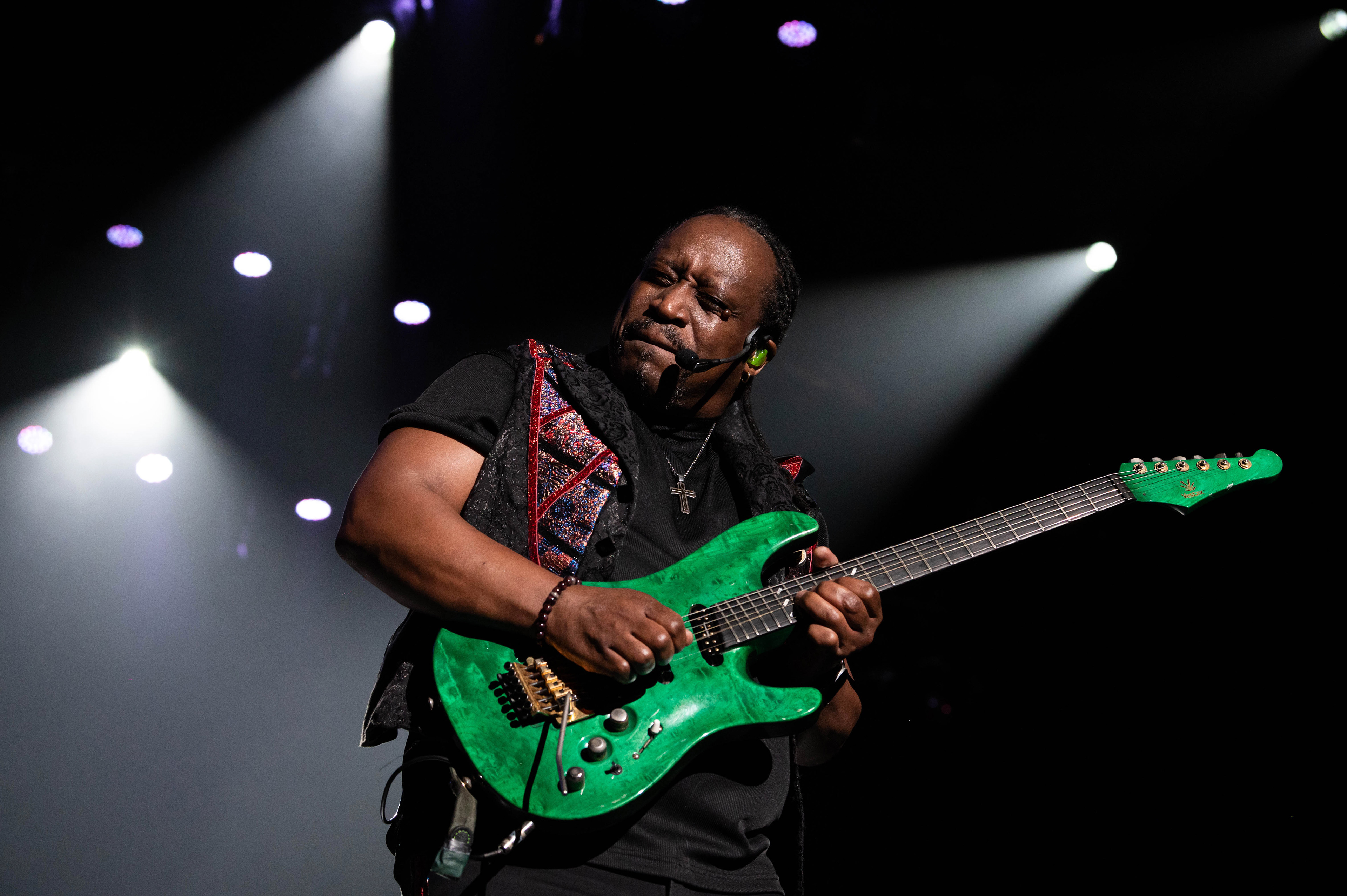 A musician feeling the music he is playing