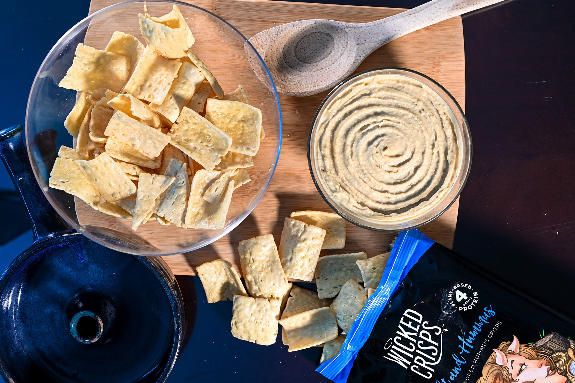 Humus flavored Wicked Crisps with blue lights