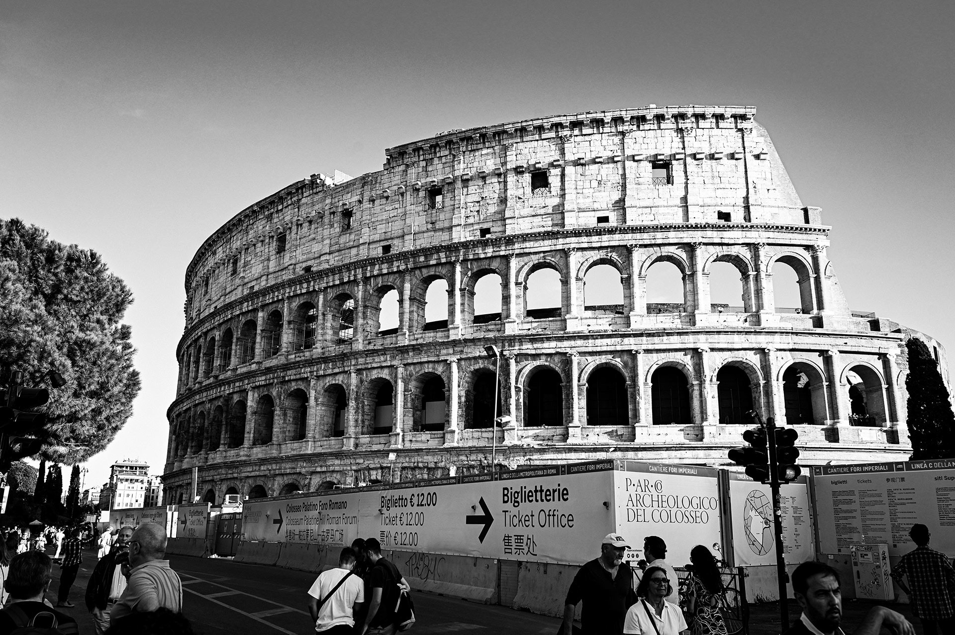 The Roman Coliseum in black and white