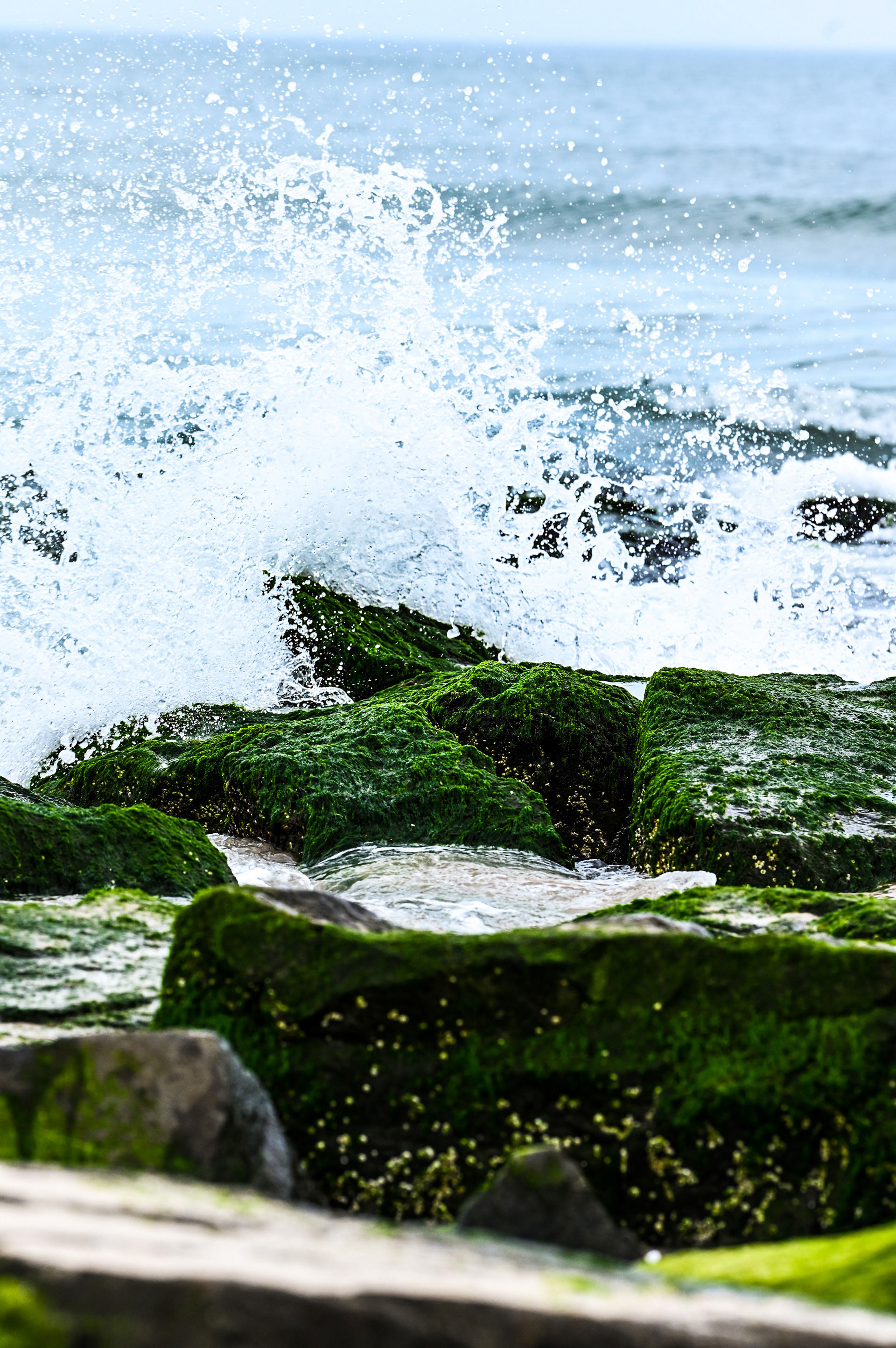 Wave crashing on the jetty in Long Beach Island New Jersey