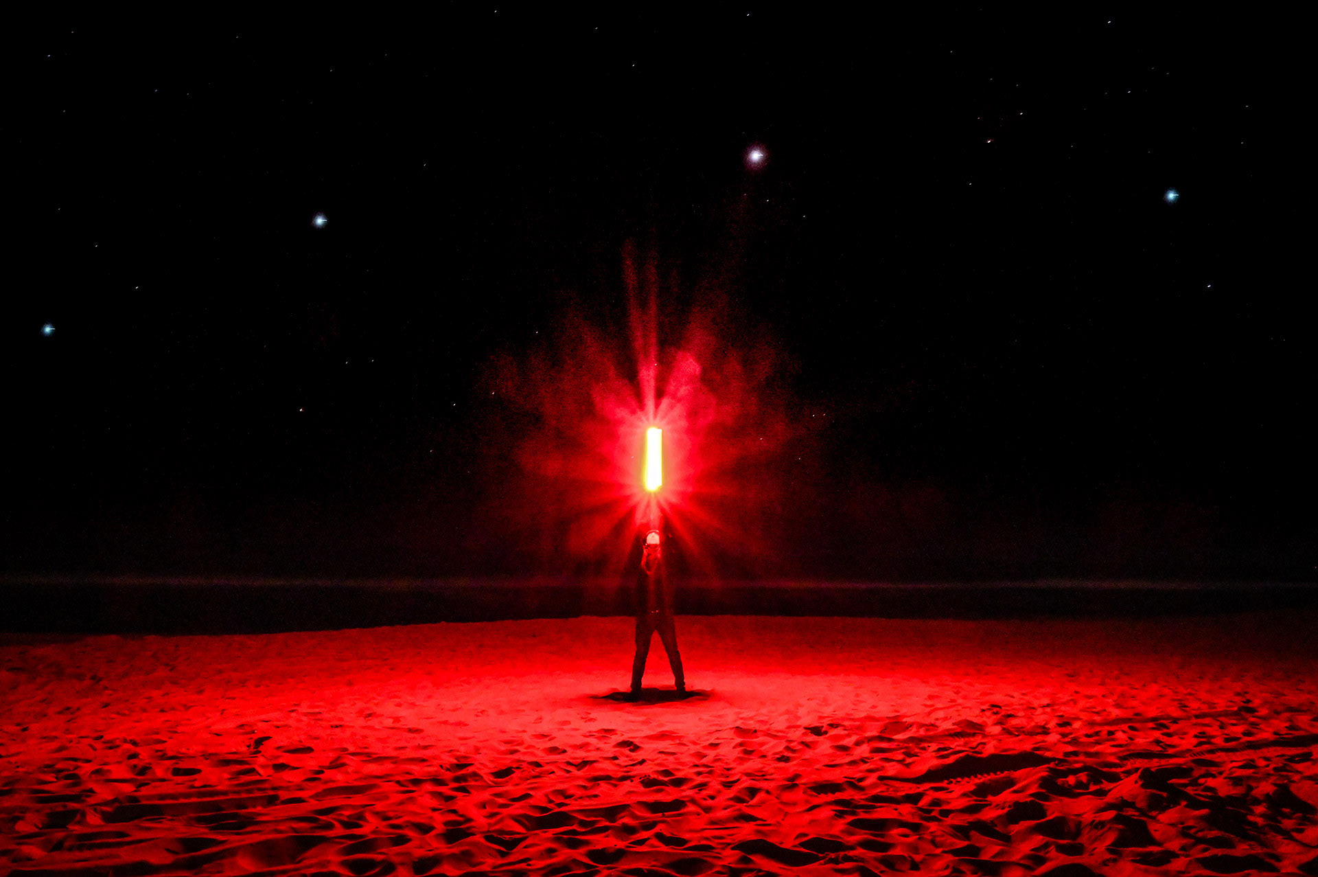 A recreation of the original Star Wars poster with a red lightsaber