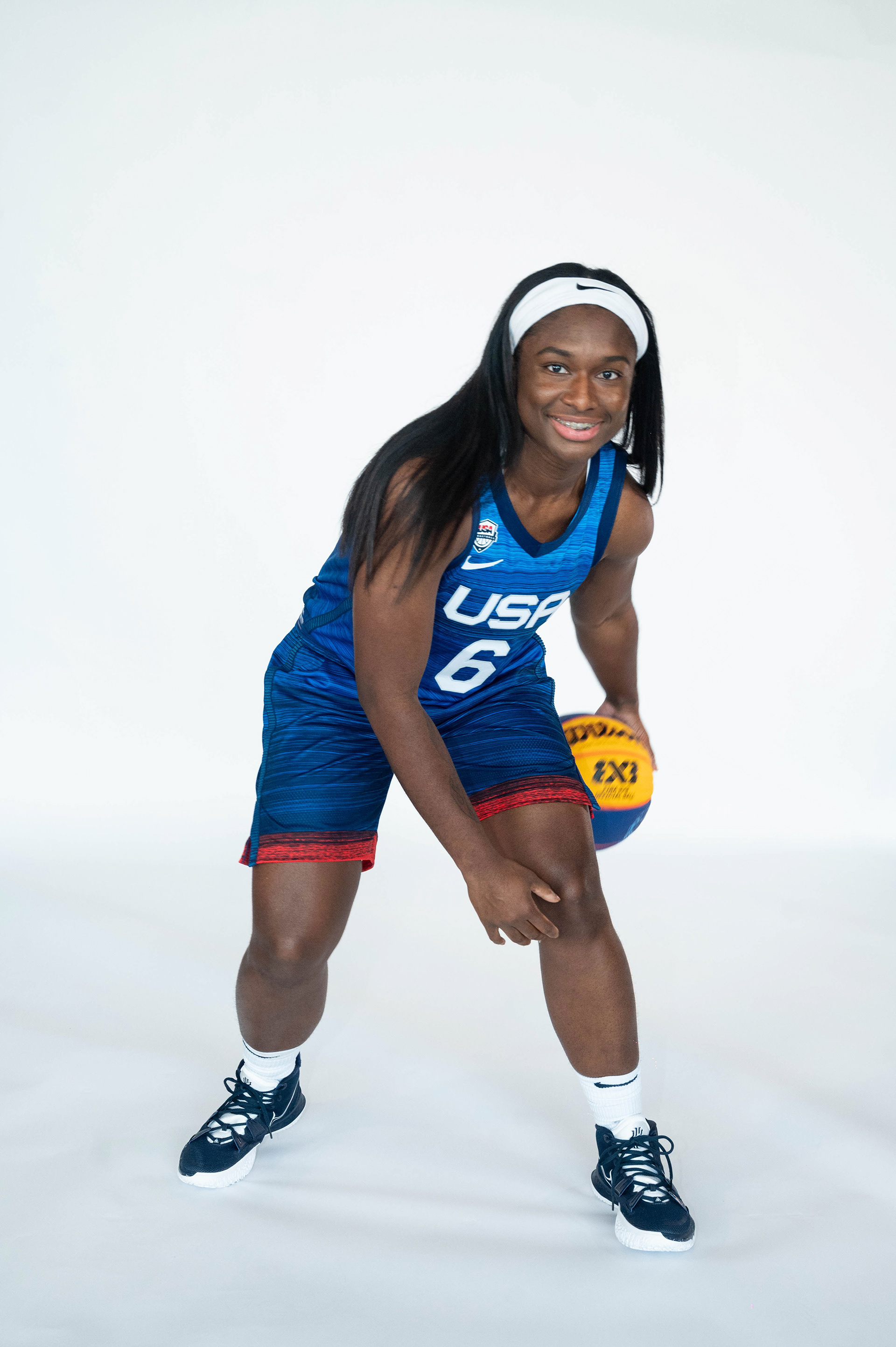 USA female 3x3 player showcasing the different ball