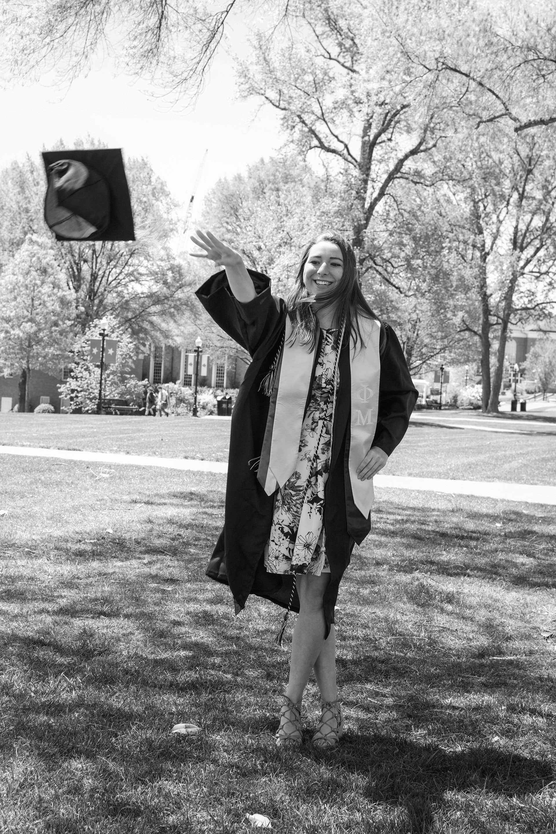 Black and white image of a graduate