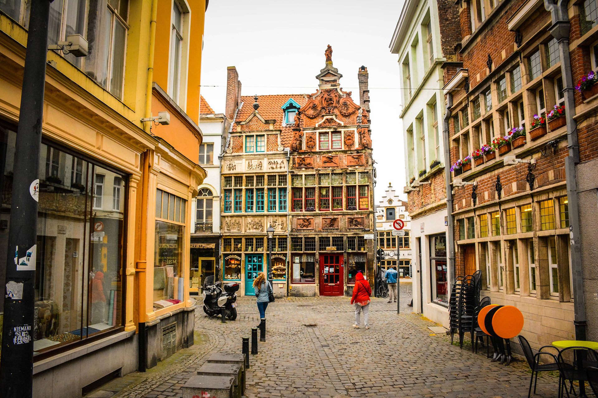 Colorful street corner in Brussels Belgium