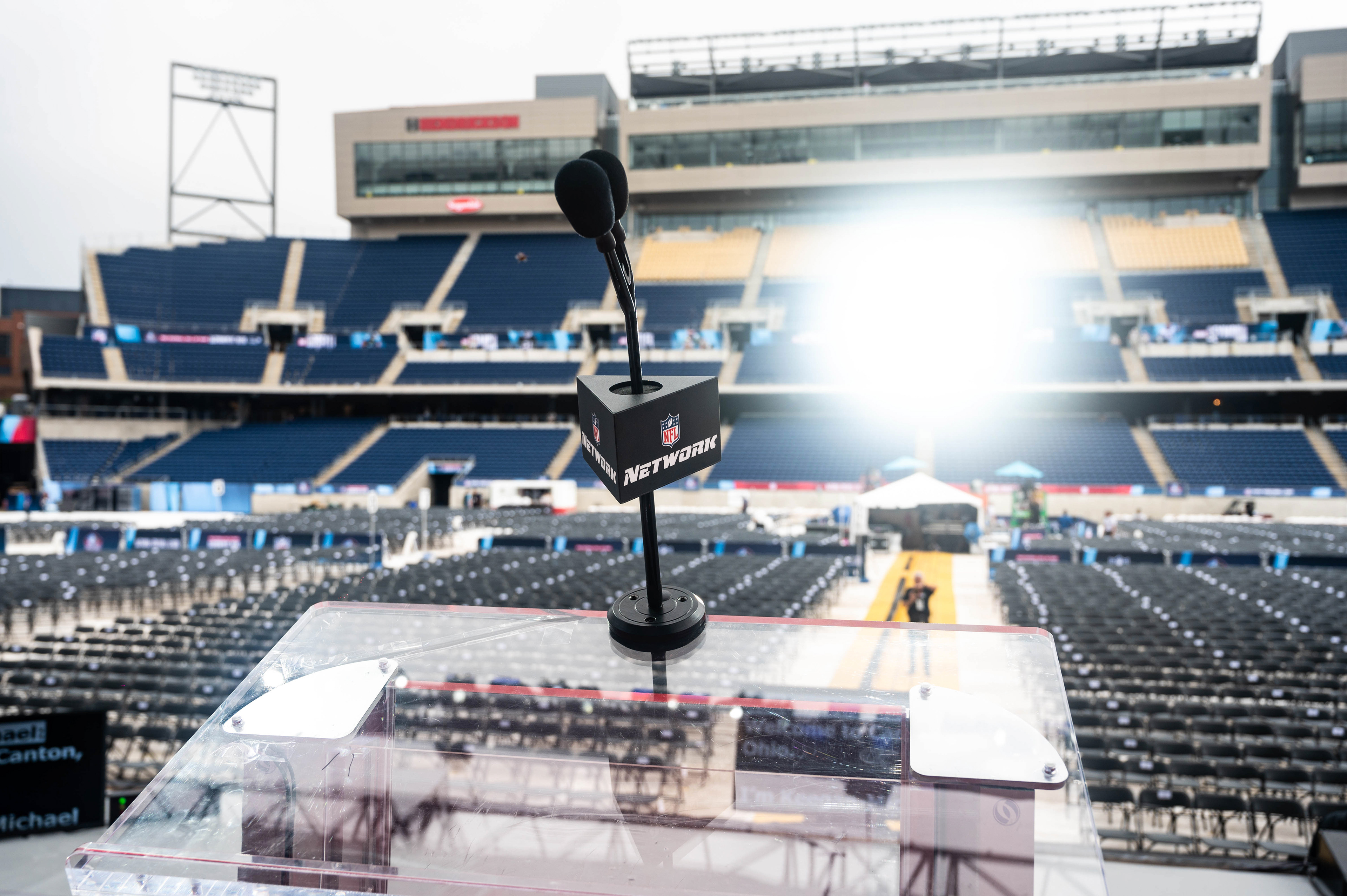 NFL Network mic on the presentation stage shortly before the induction