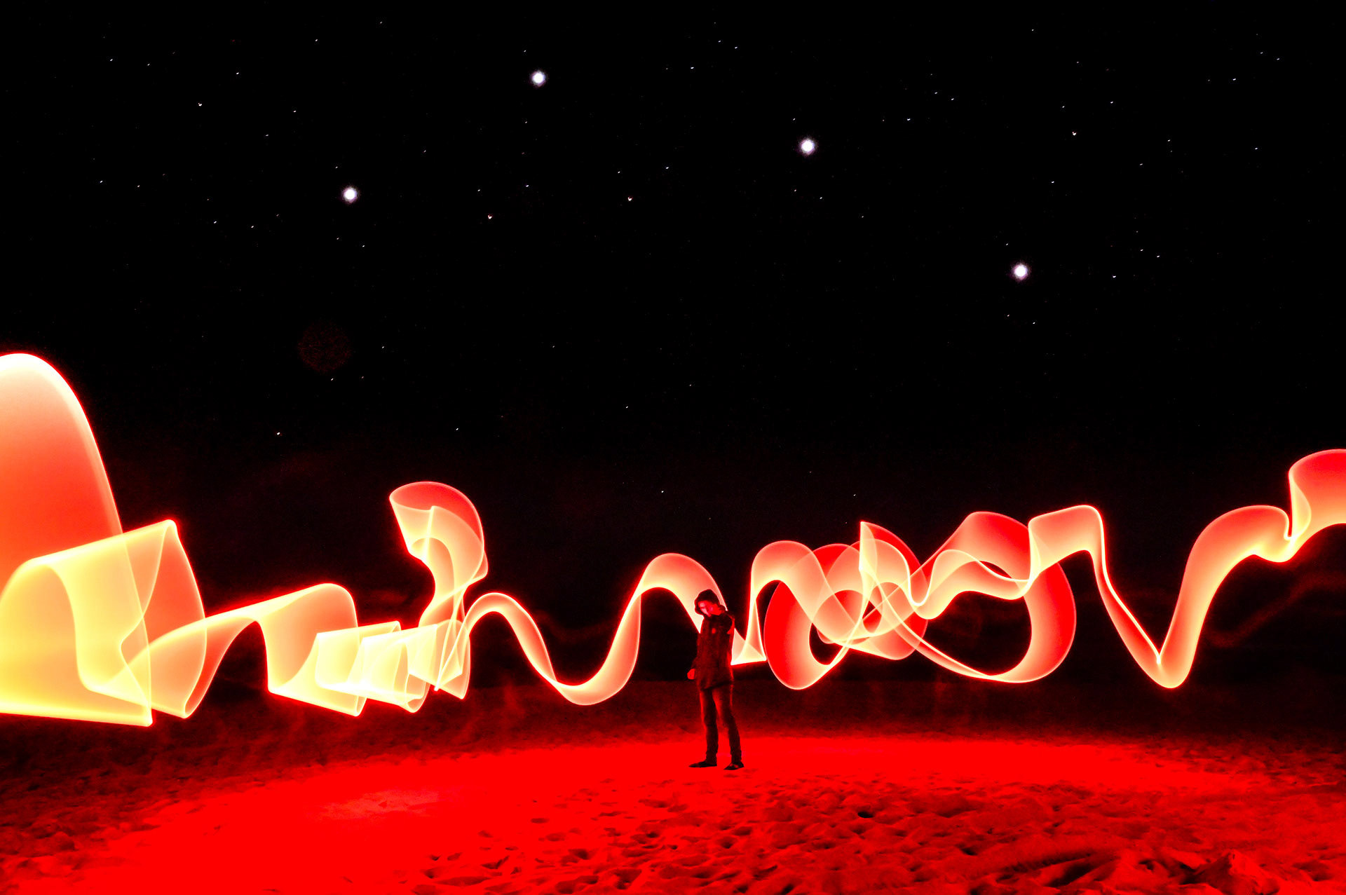 Red lights surrounding a model