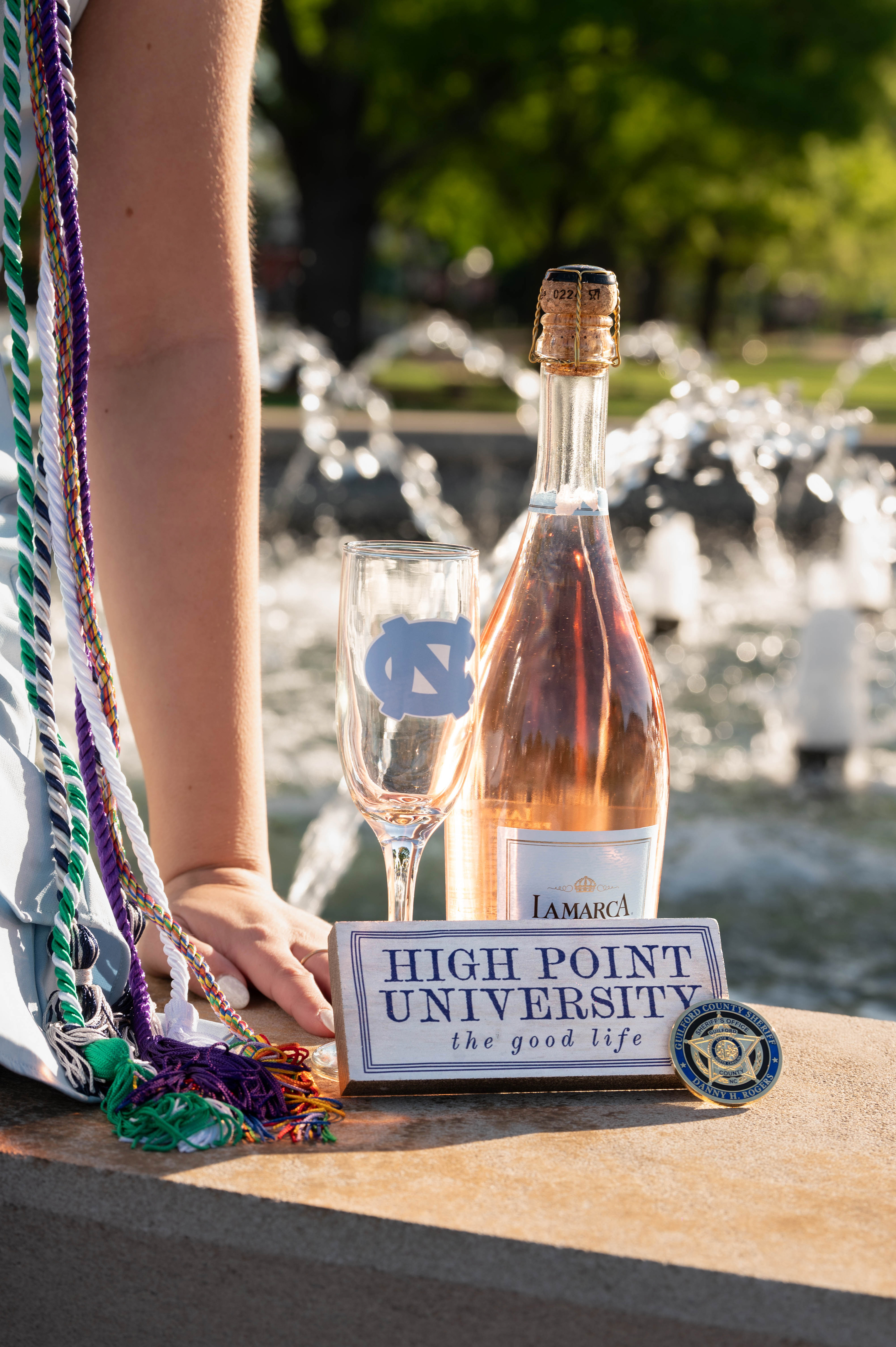 A few memories of college in front of a fountain