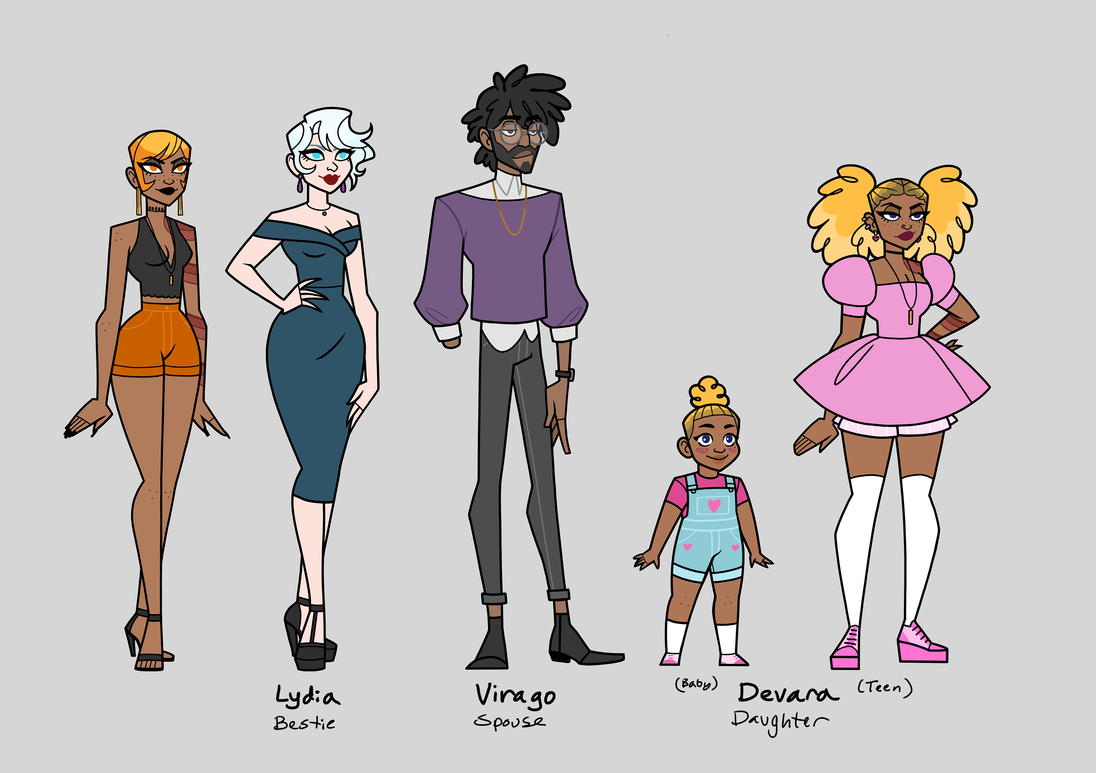 Adette: Other Characters 1 [I had so much fun with this style so I decided to draw Adette's family and best friend]