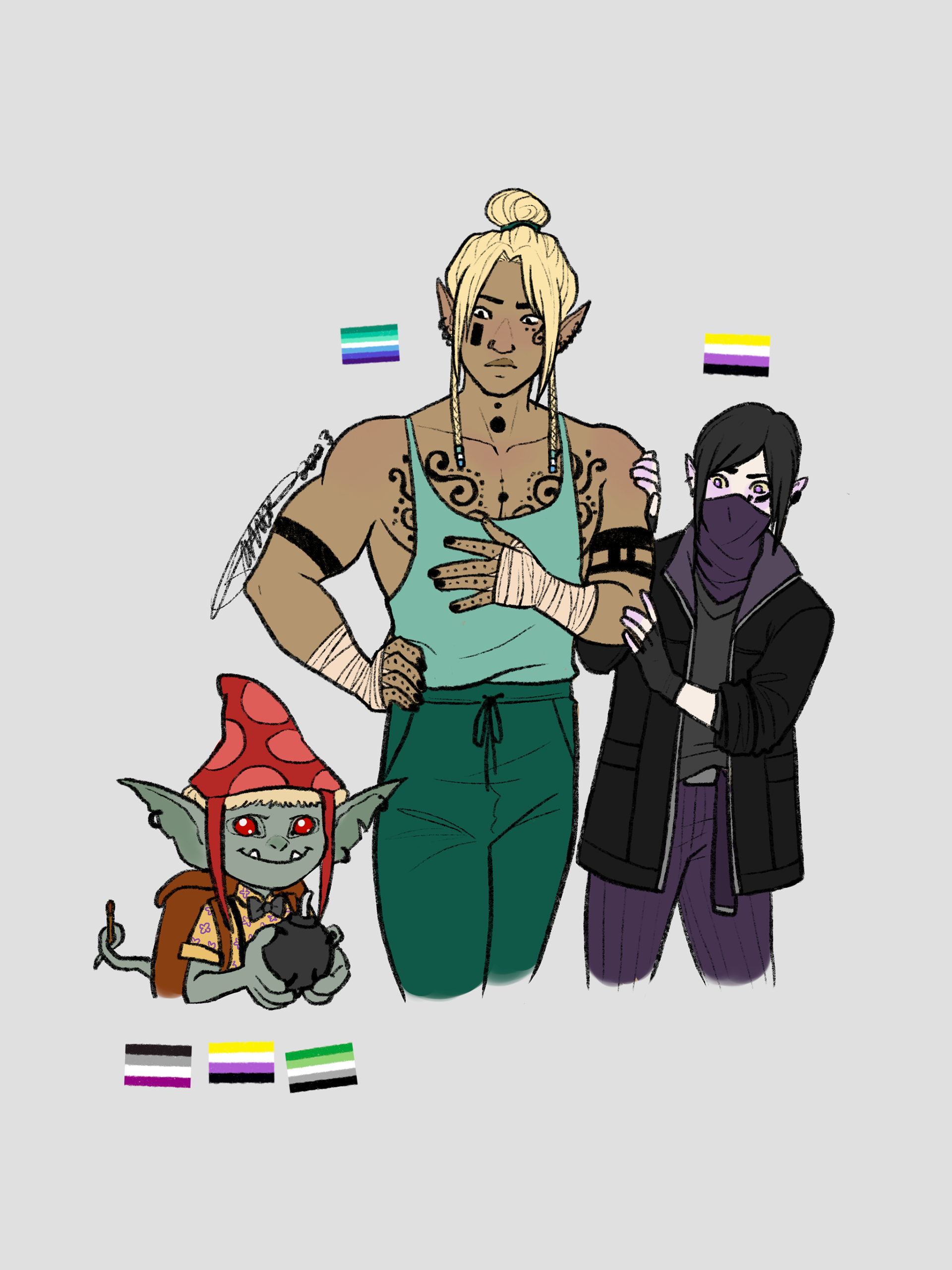 OC Pride: Rumpli, Rian and Pi'ran [TTRPG characters]