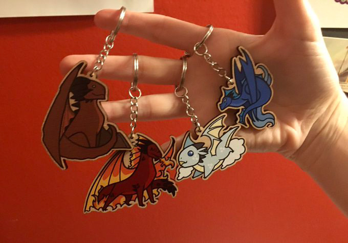 Wooden Dragon Charms with keychains added