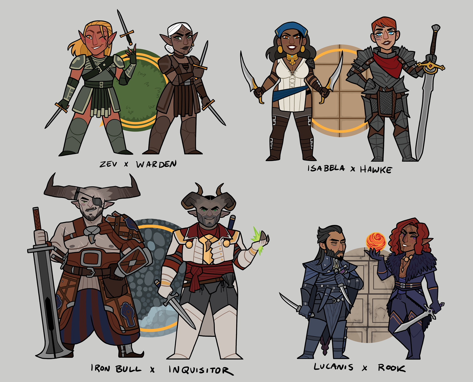 Dragon Age Custom Protag standees with their romance options